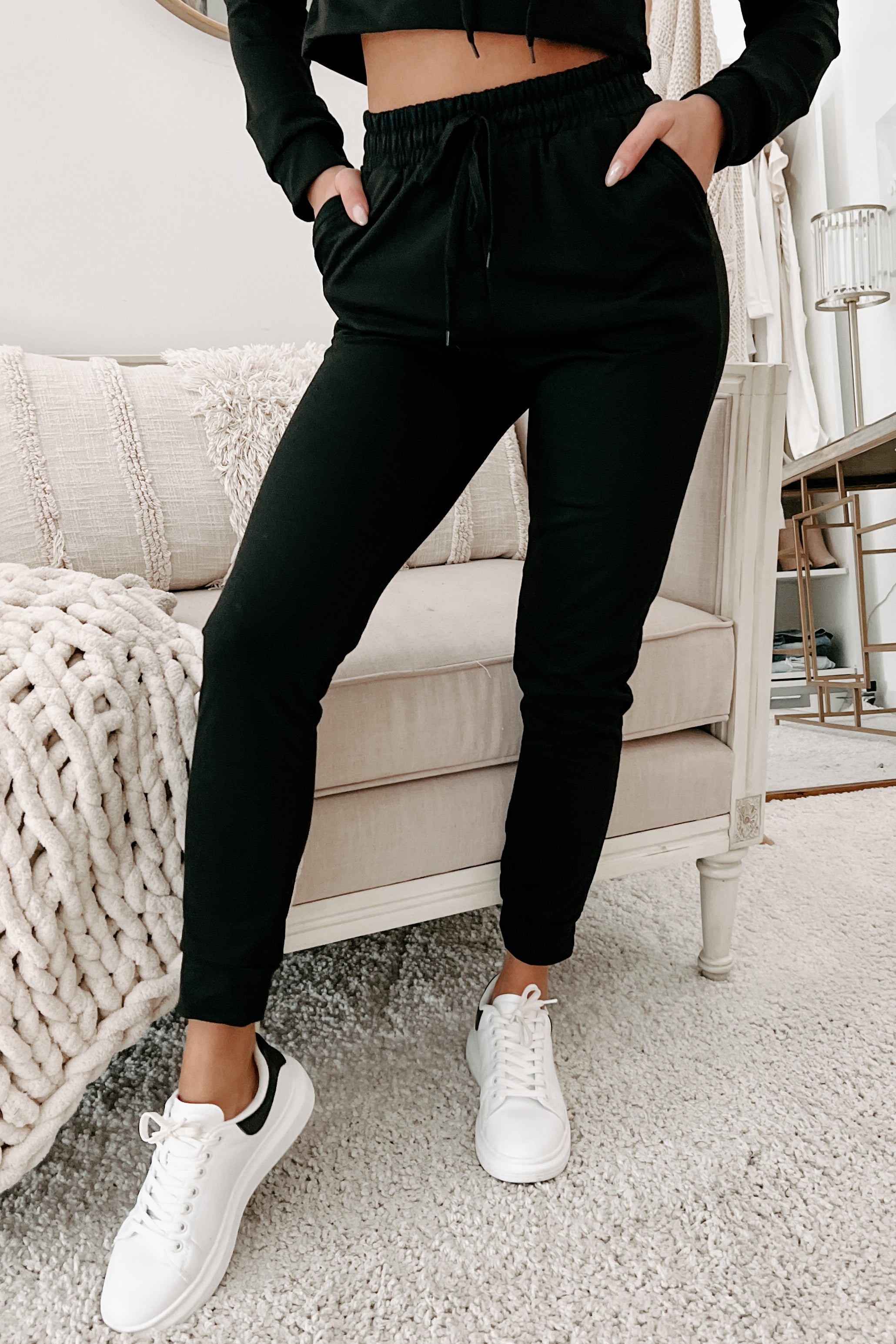 Doorbuster- Living & Loving Crop Top & Jogger Two-Piece Set (Black)-The Formal Wear