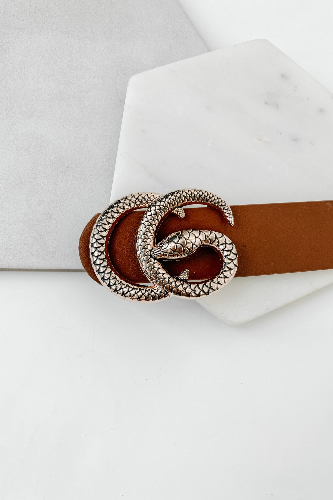 We're History Snake Buckle Belt (Tan/Gold)-The Formal Wear