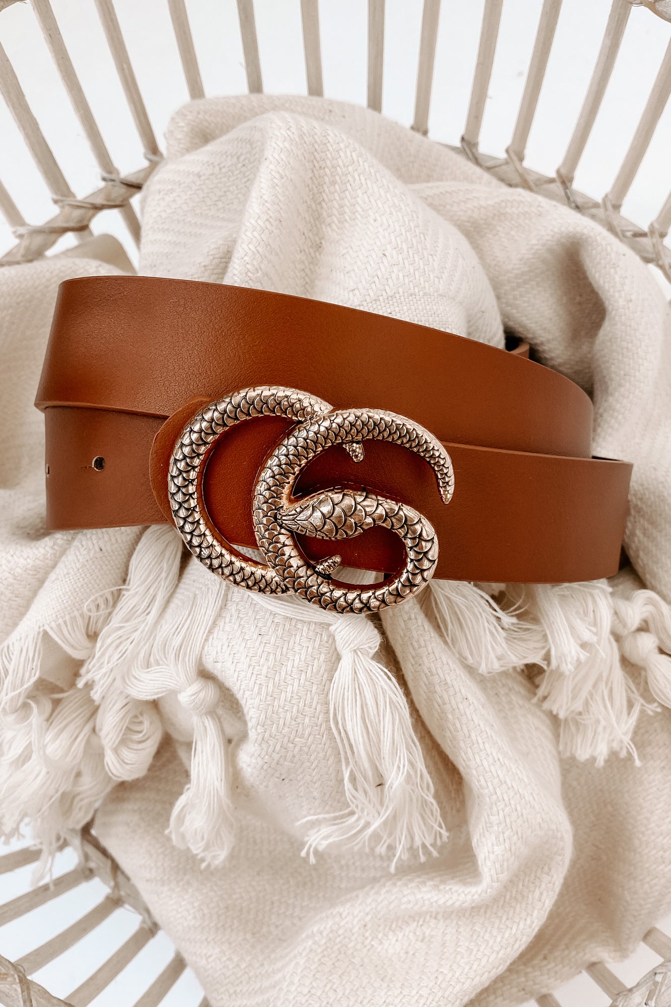 We're History Snake Buckle Belt (Tan/Gold)-The Formal Wear