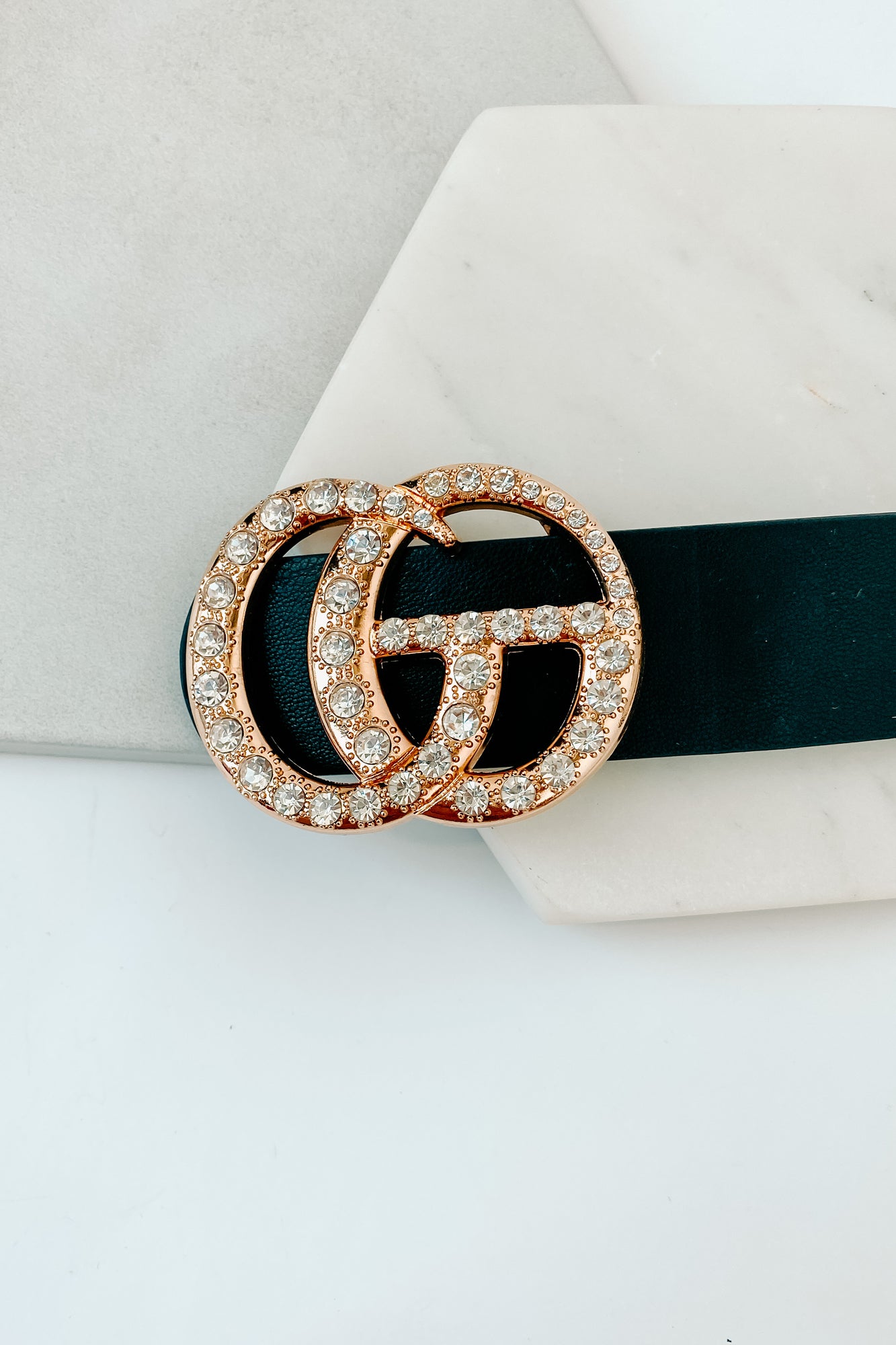 Diamond Desire Faux Leather Rhinestone Buckle Belt (Black)-The Formal Wear