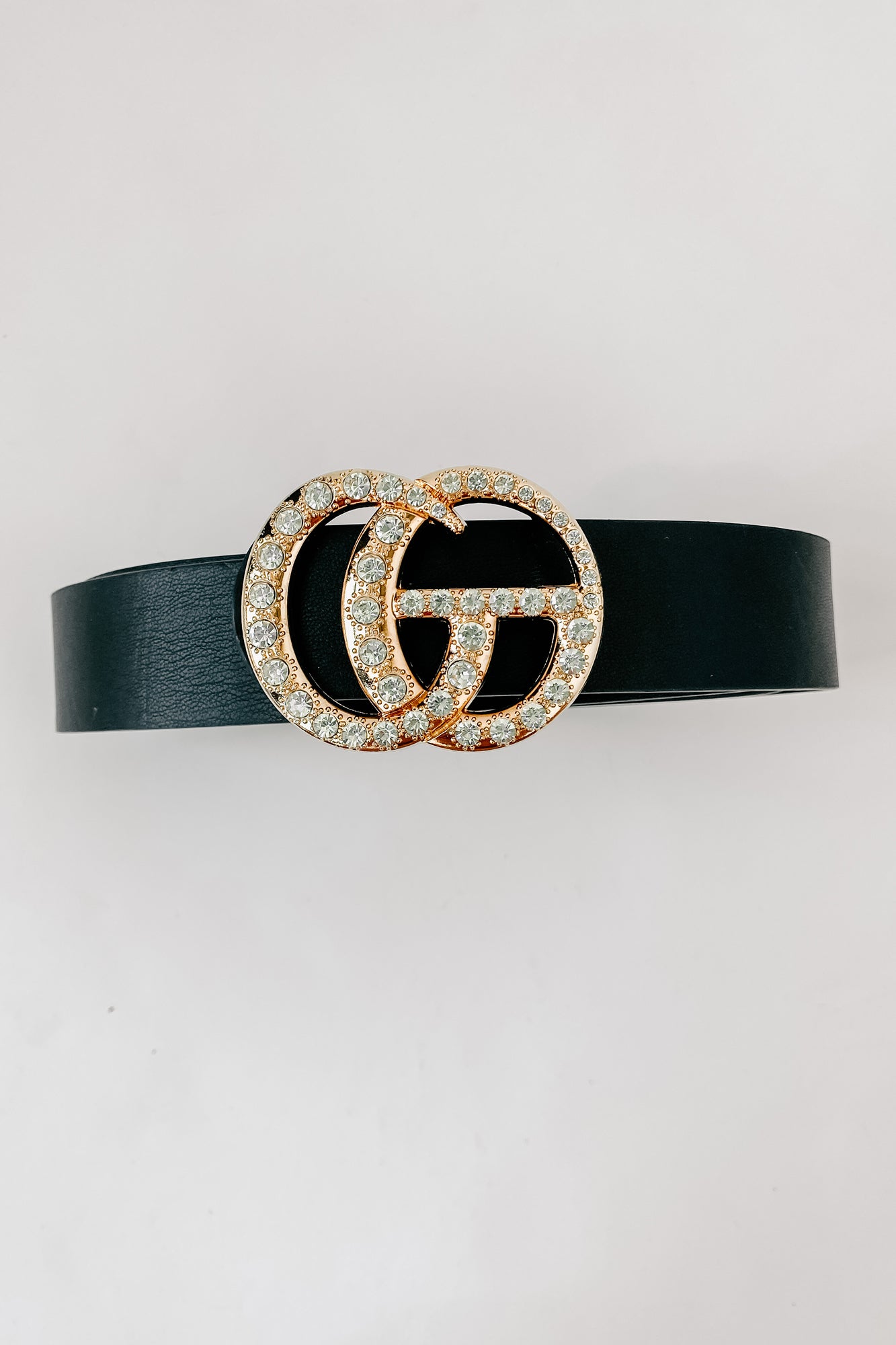 Diamond Desire Faux Leather Rhinestone Buckle Belt (Black)-The Formal Wear