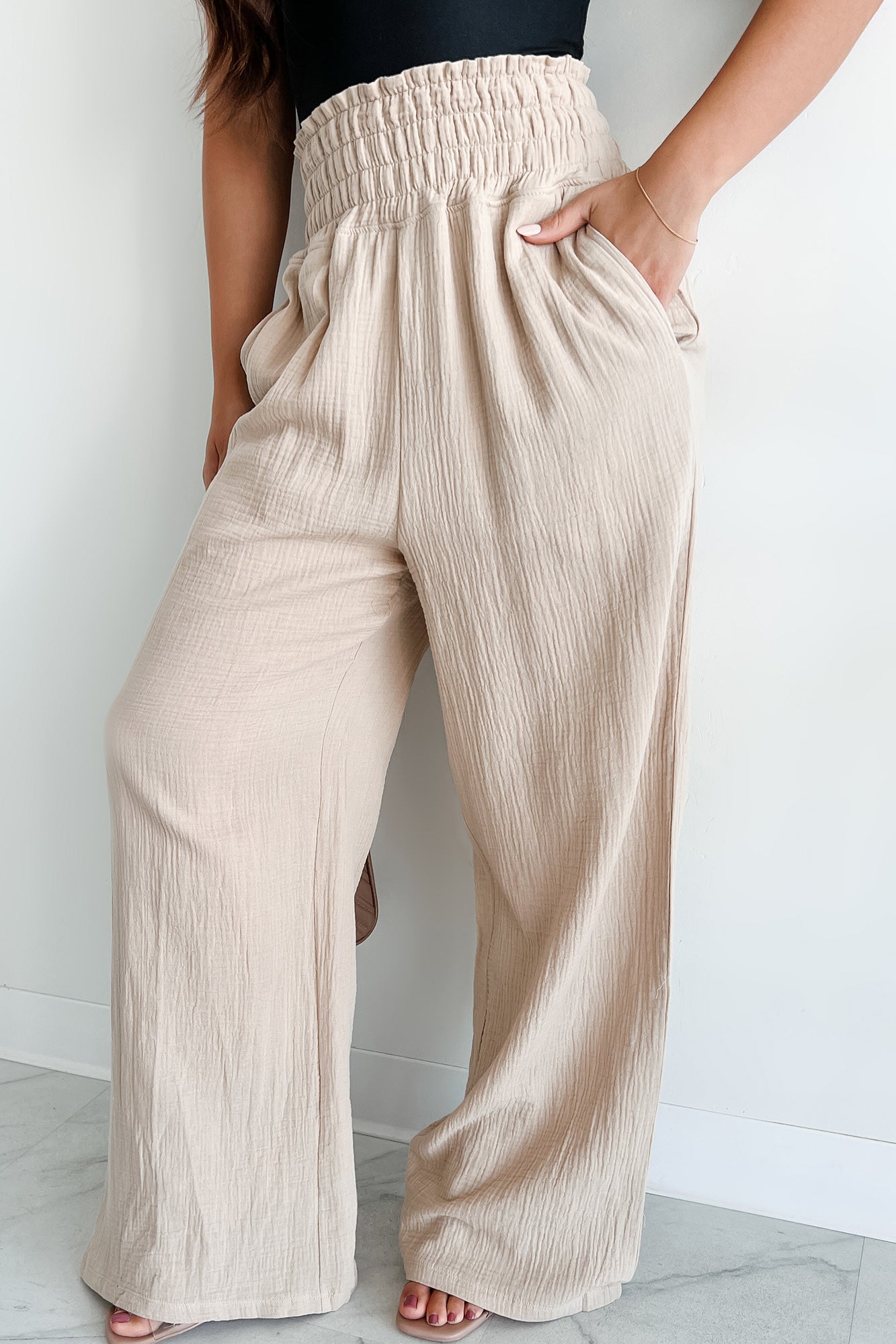 Navigating Life Cotton Gauze Wide Leg Mono B Pants (Taupe)-The Formal Wear