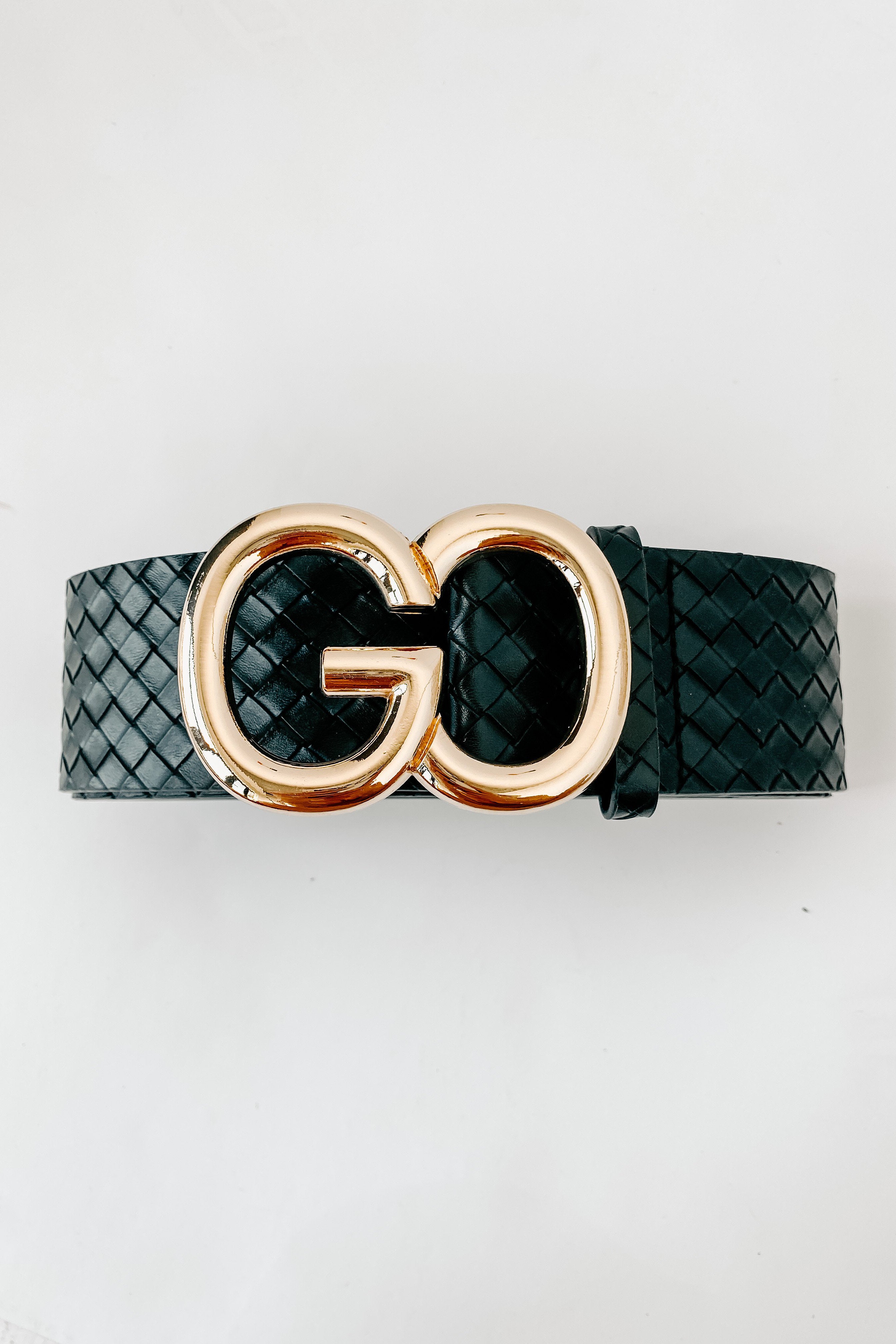 Bring It Together Wide Woven Faux Leather Belt (Black)-The Formal Wear