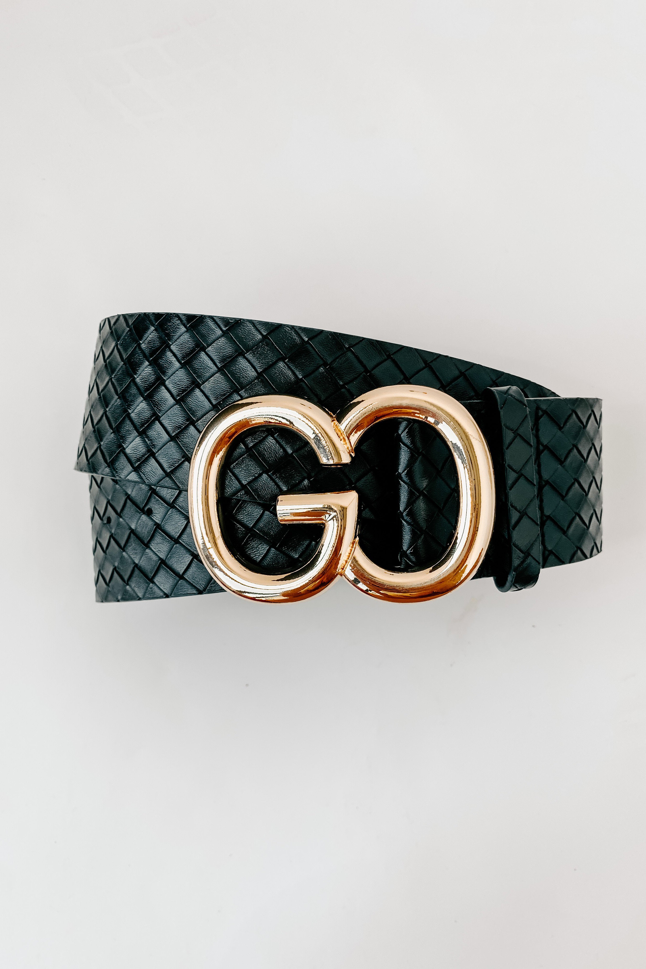 Bring It Together Wide Woven Faux Leather Belt (Black)-The Formal Wear