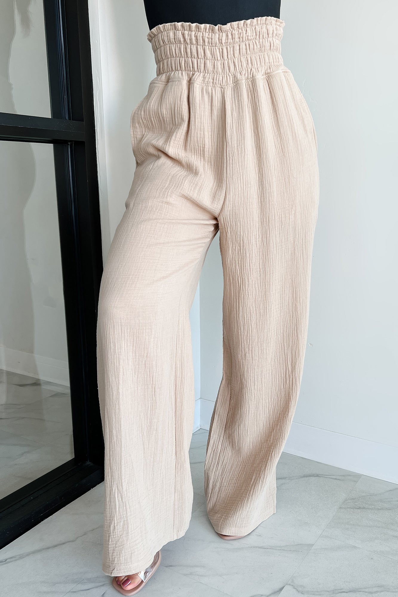 Navigating Life Cotton Gauze Wide Leg Mono B Pants (Taupe)-The Formal Wear
