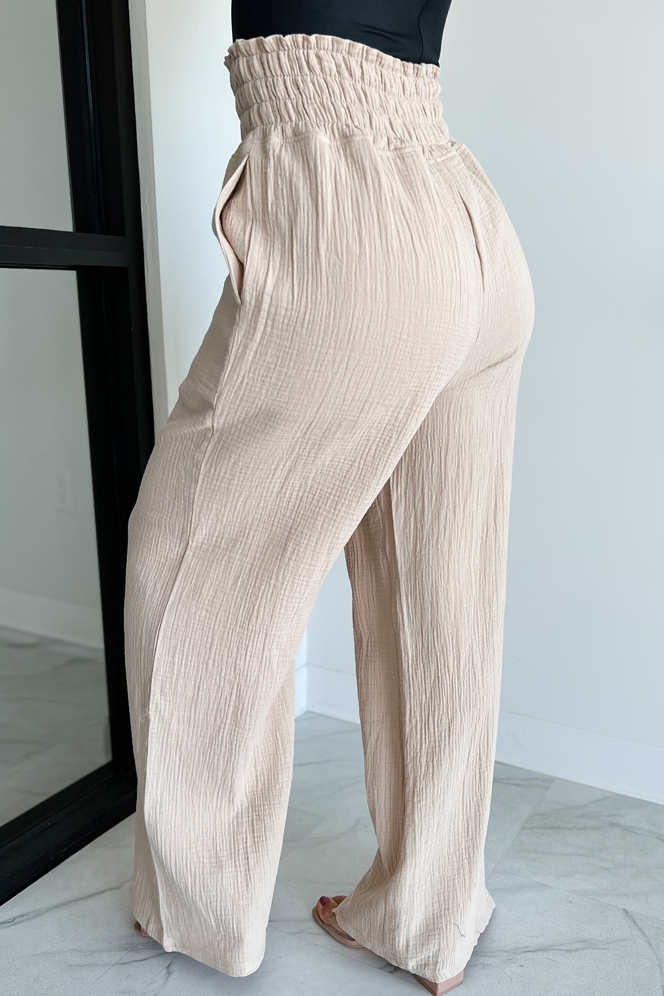 Navigating Life Cotton Gauze Wide Leg Mono B Pants (Taupe)-The Formal Wear