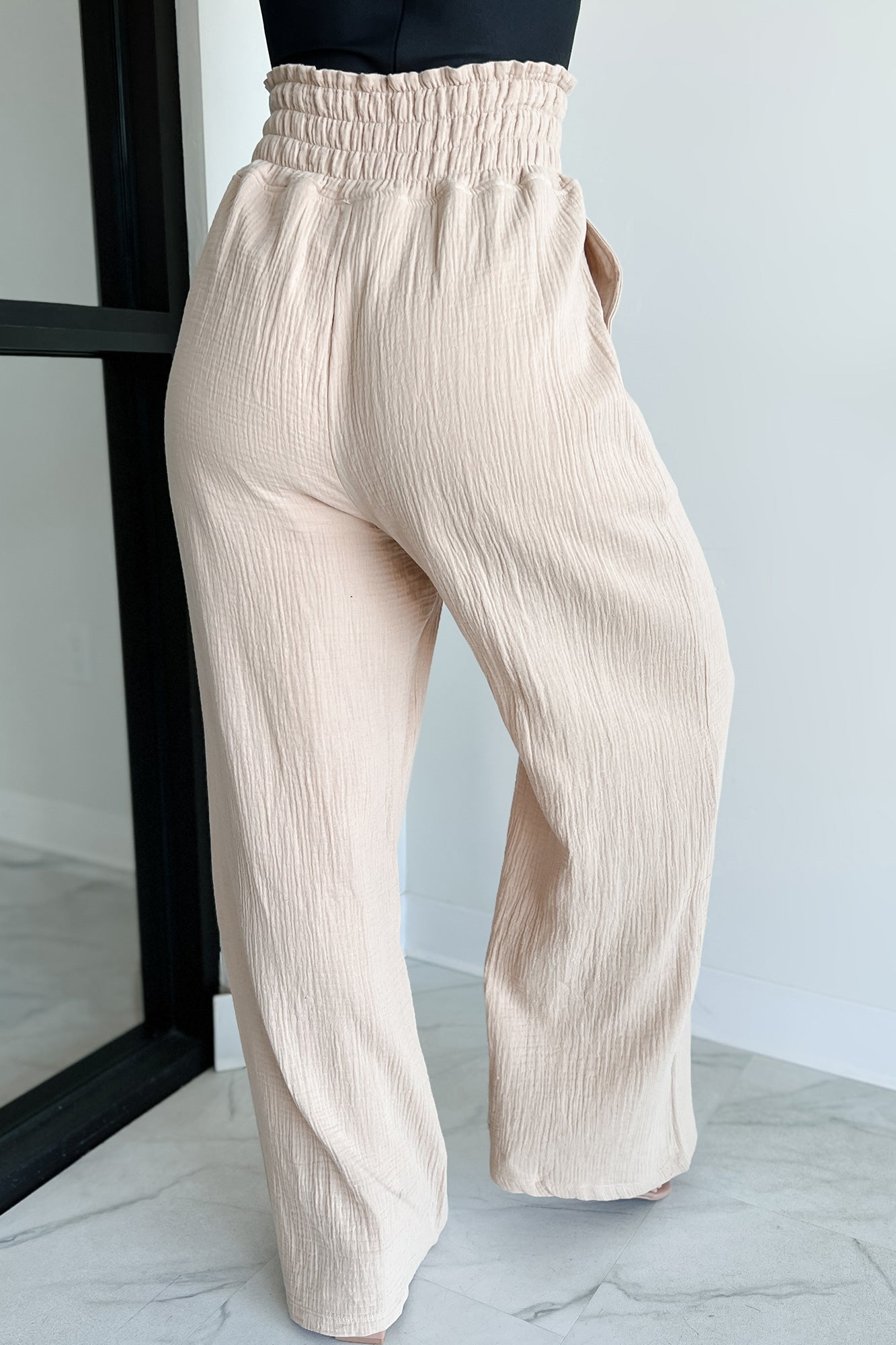 Navigating Life Cotton Gauze Wide Leg Mono B Pants (Taupe)-The Formal Wear