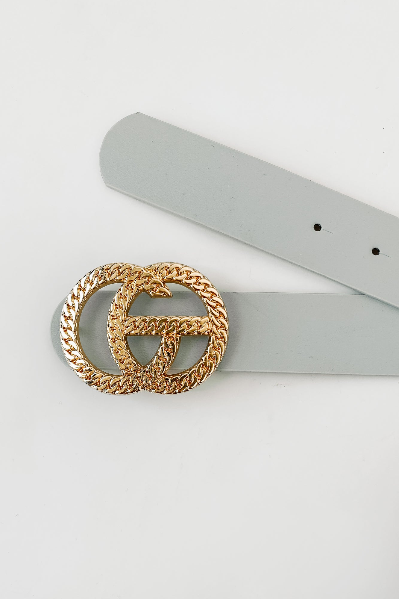 Gigi Flat Chain Textured Buckle Belt (Light Grey)-The Formal Wear