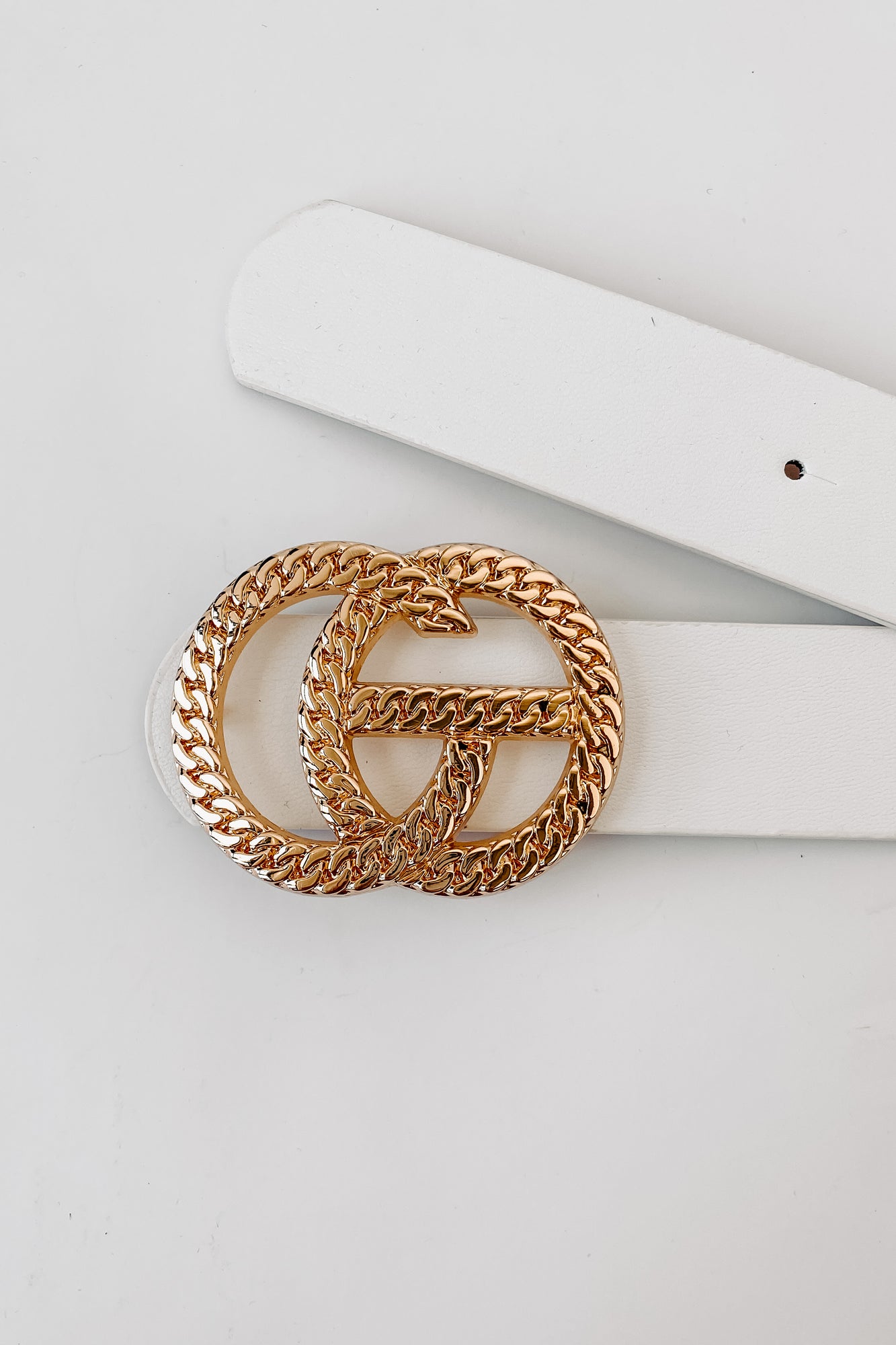 Gigi Flat Chain Textured Buckle Belt (White)-The Formal Wear