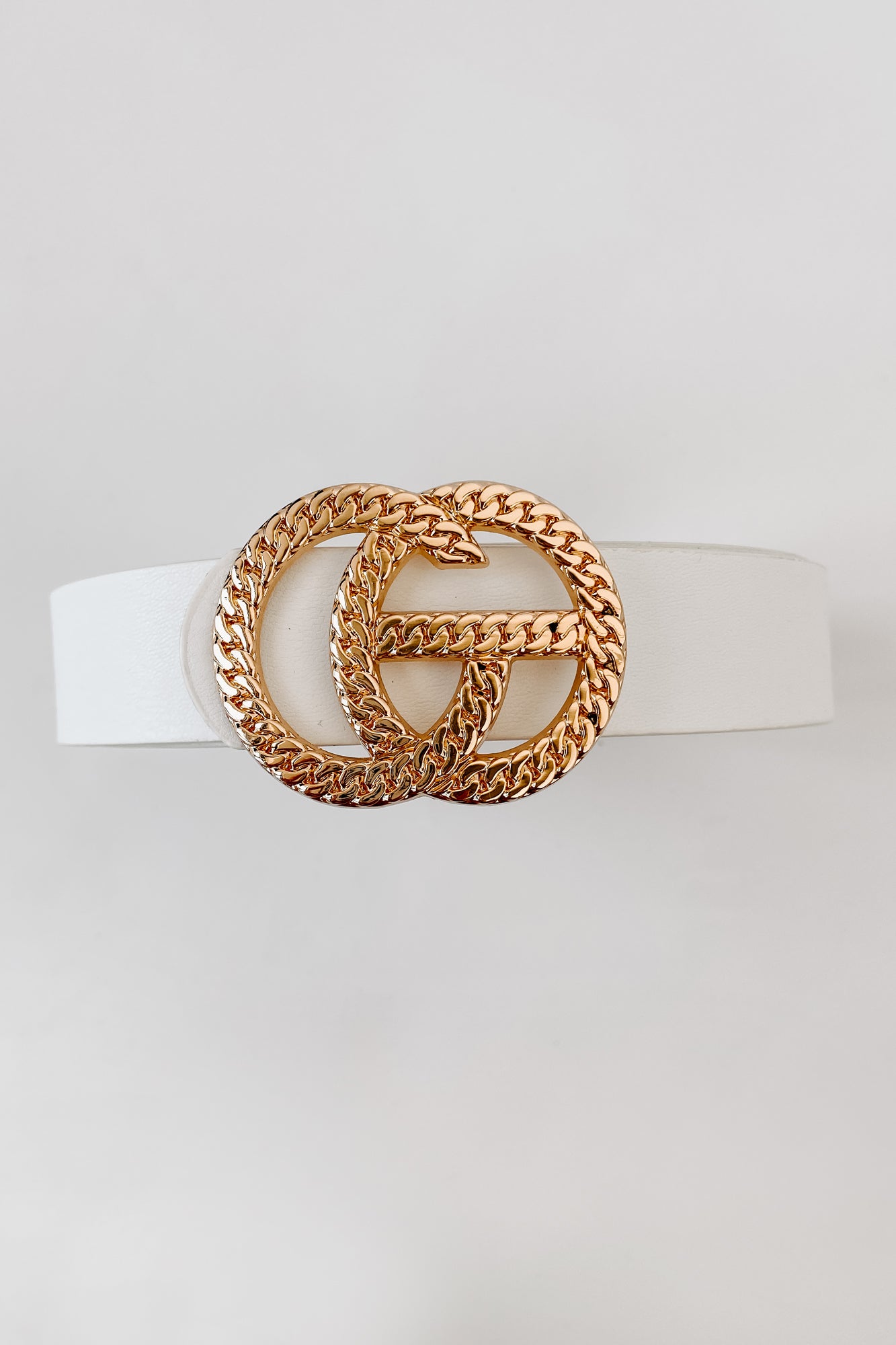 Gigi Flat Chain Textured Buckle Belt (White)-The Formal Wear