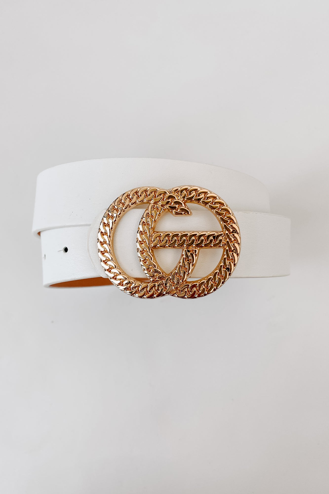 Gigi Flat Chain Textured Buckle Belt (White)-The Formal Wear