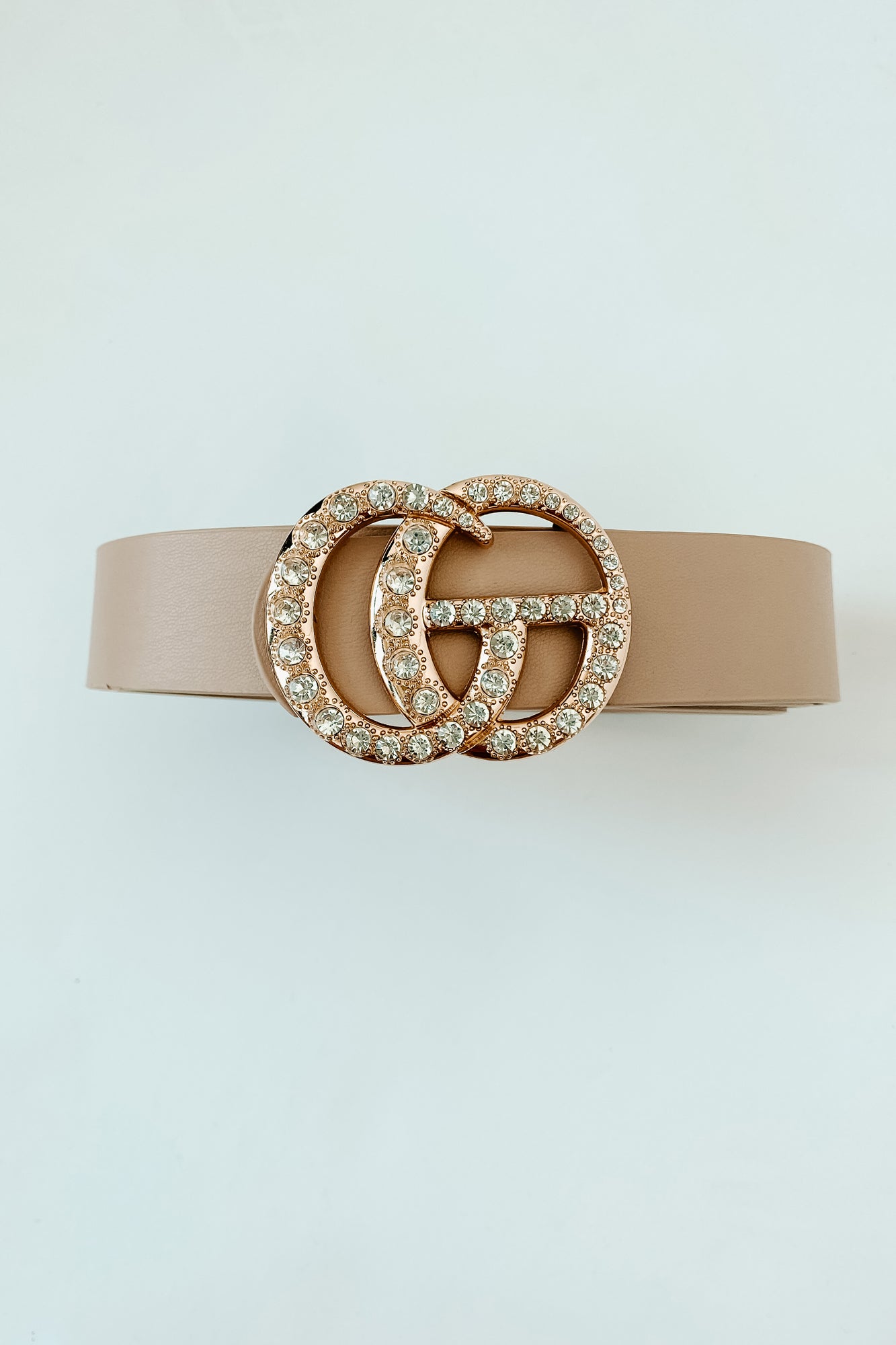 Diamond Desire Faux Leather Rhinestone Buckle Belt (Taupe)-The Formal Wear