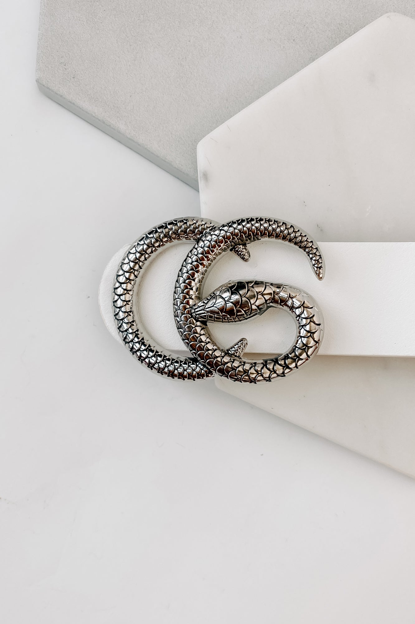 We're History Snake Buckle Belt (White Silver)-The Formal Wear