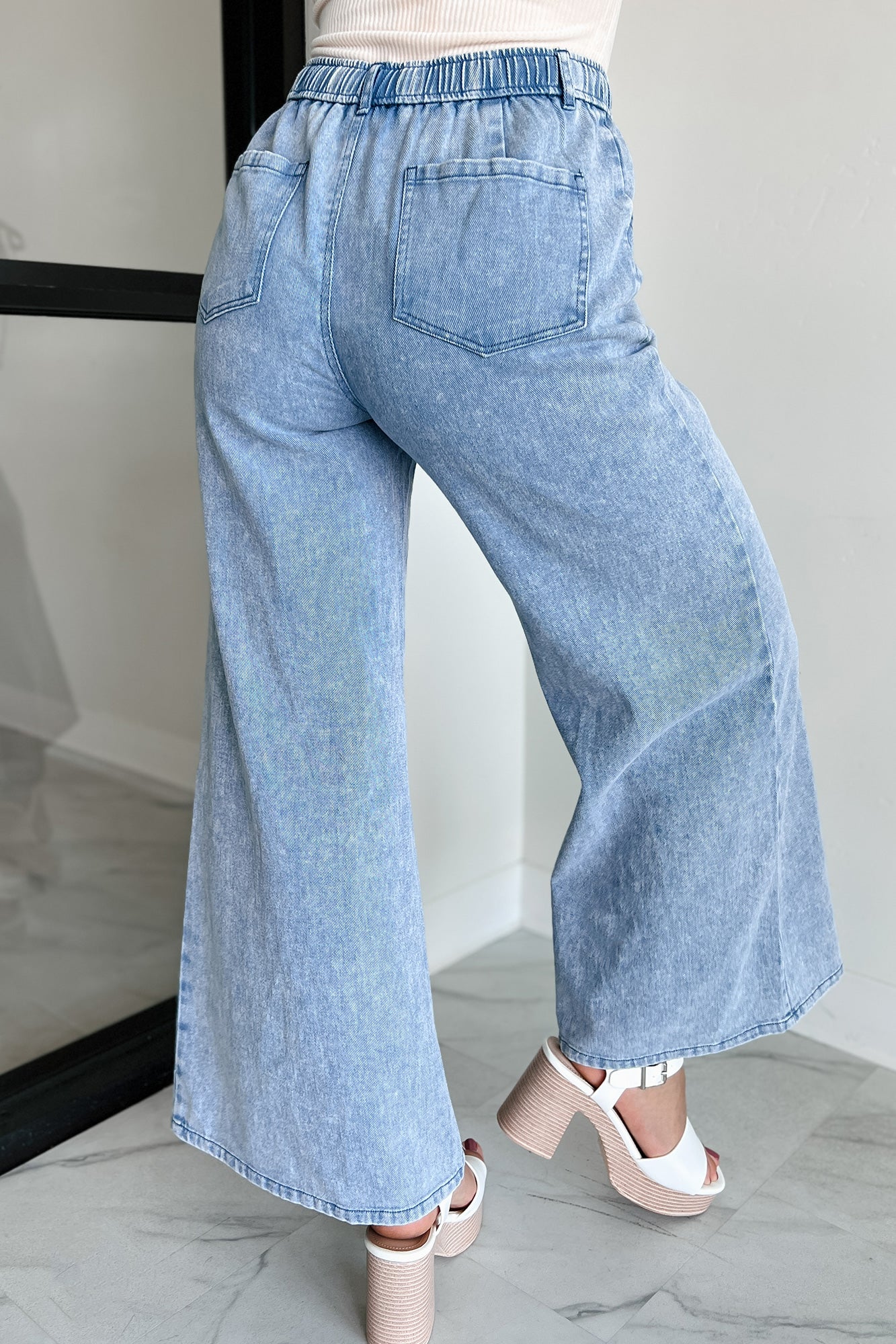 Sunny In San Fran Wide Leg Denim Pants (Denim Blue)-The Formal Wear
