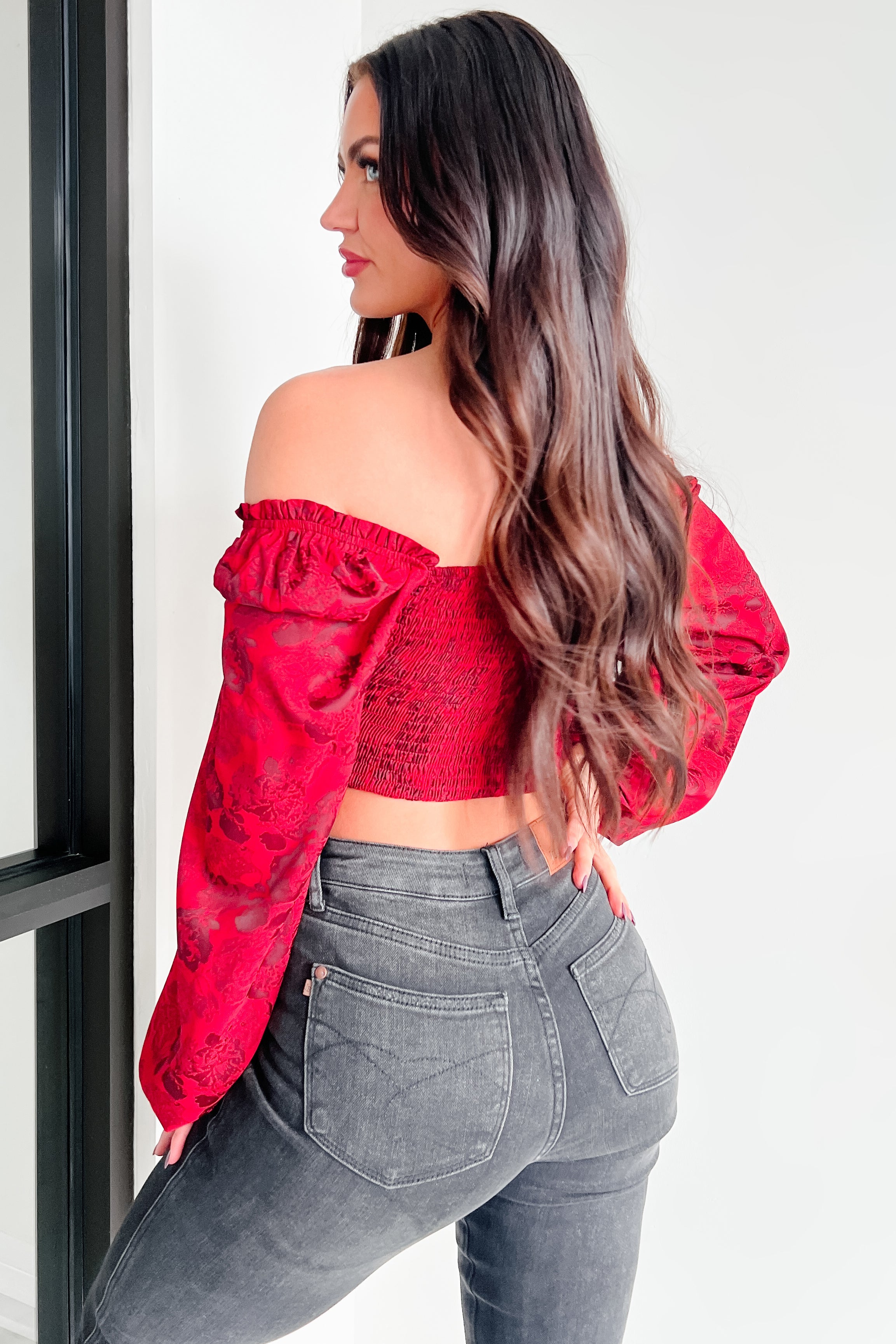 Romantic Plans Peasant Sleeve Floral Top (Red)-The Formal Wear