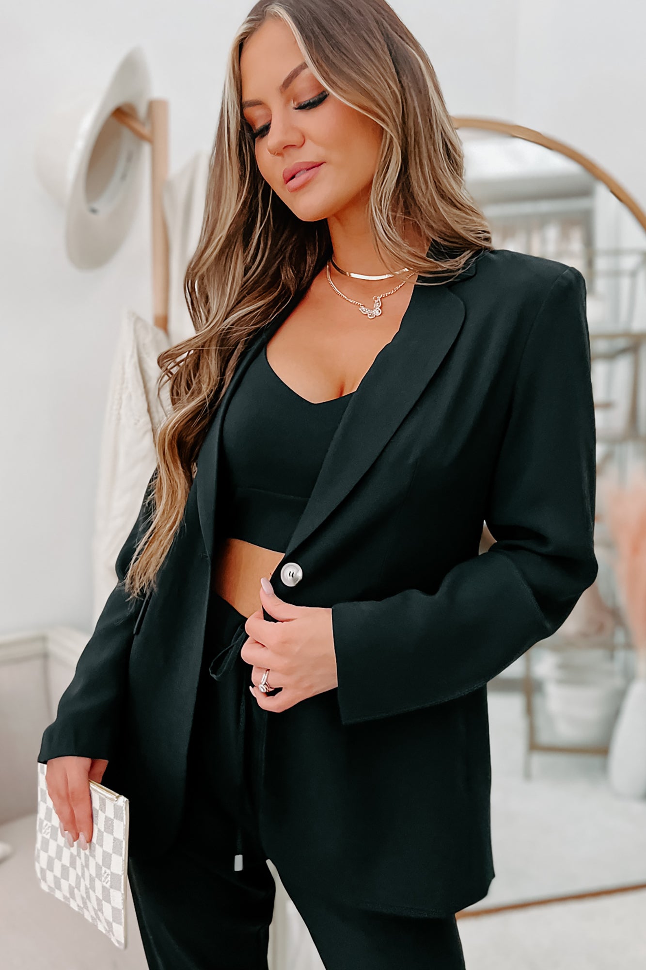 Feeling Bossy Three-Piece Blazer Set (Black)-The Formal Wear