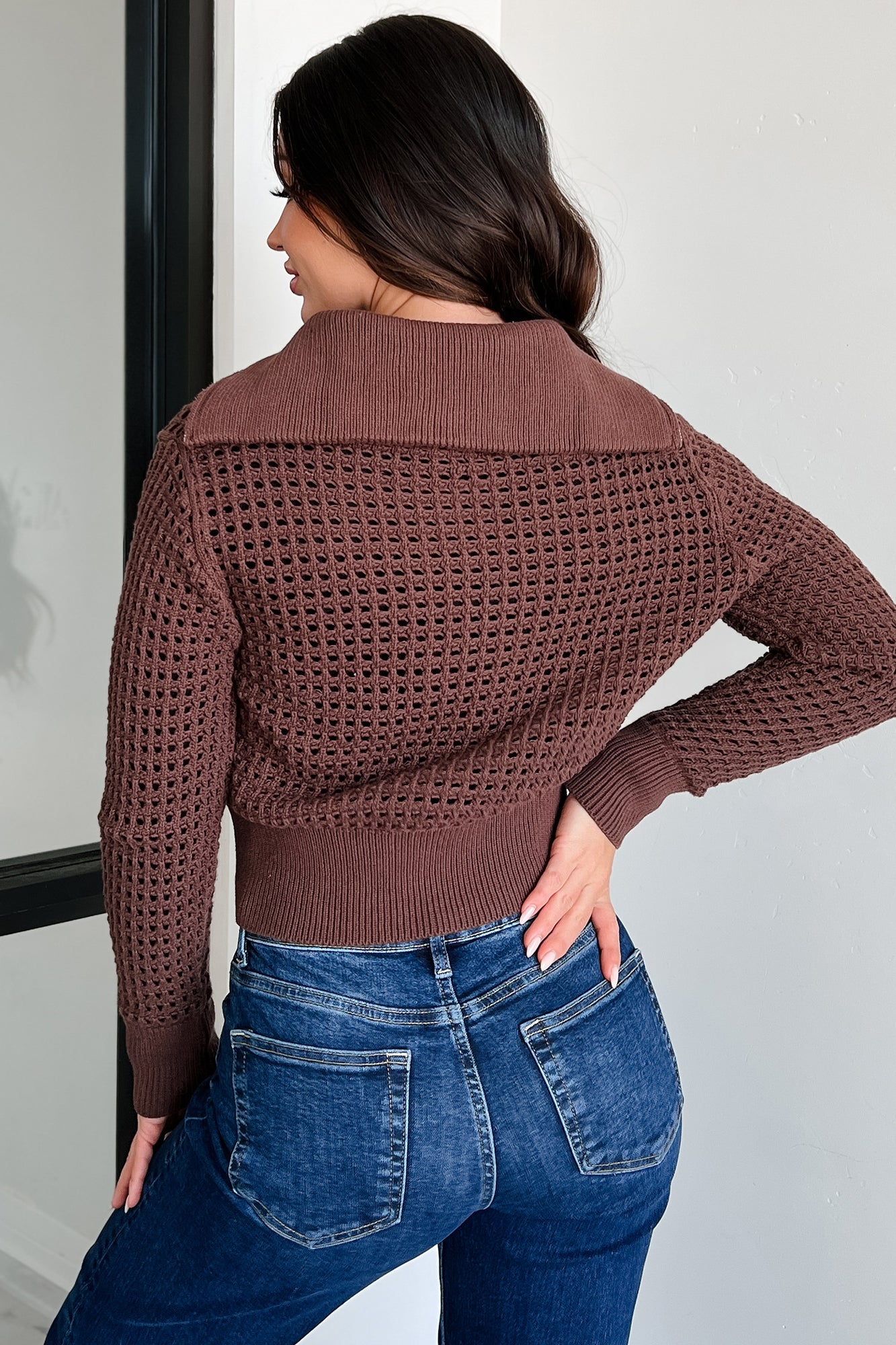 Whispered Words Zip-Up Sweater Jacket (Chocolate)-The Formal Wear