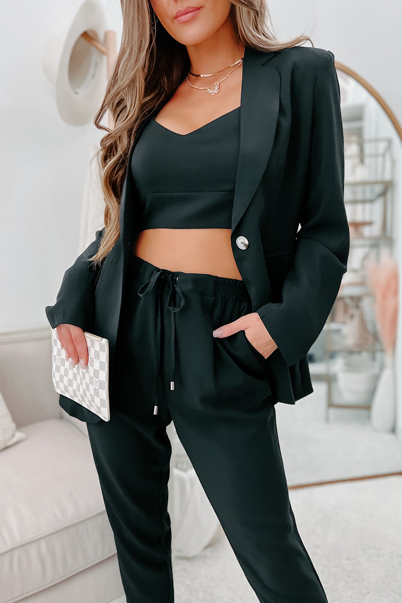 Feeling Bossy Three-Piece Blazer Set (Black)-The Formal Wear