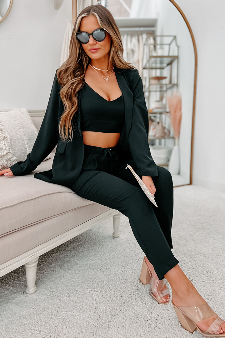 Feeling Bossy Three-Piece Blazer Set (Black)-The Formal Wear
