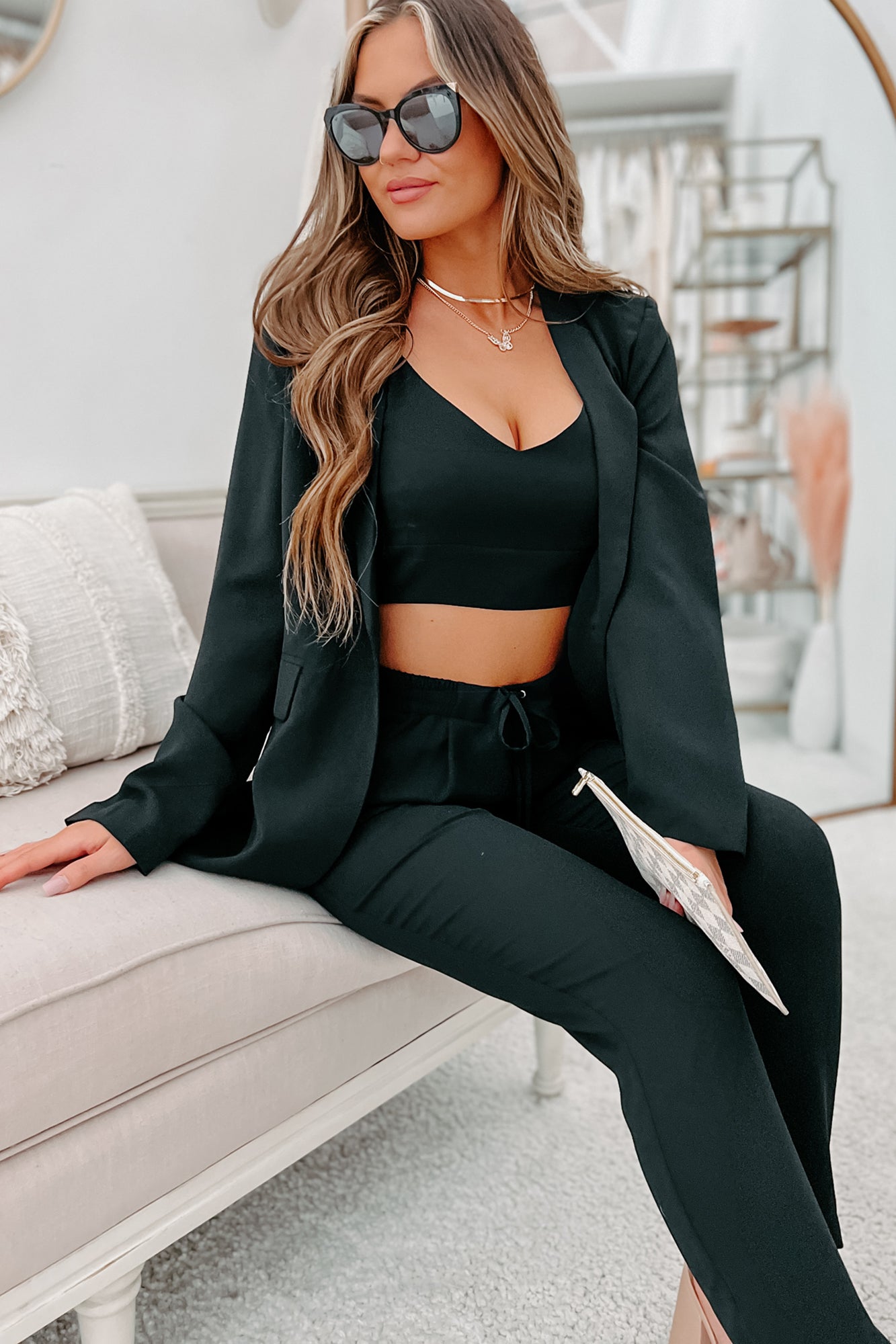 Feeling Bossy Three-Piece Blazer Set (Black)-The Formal Wear