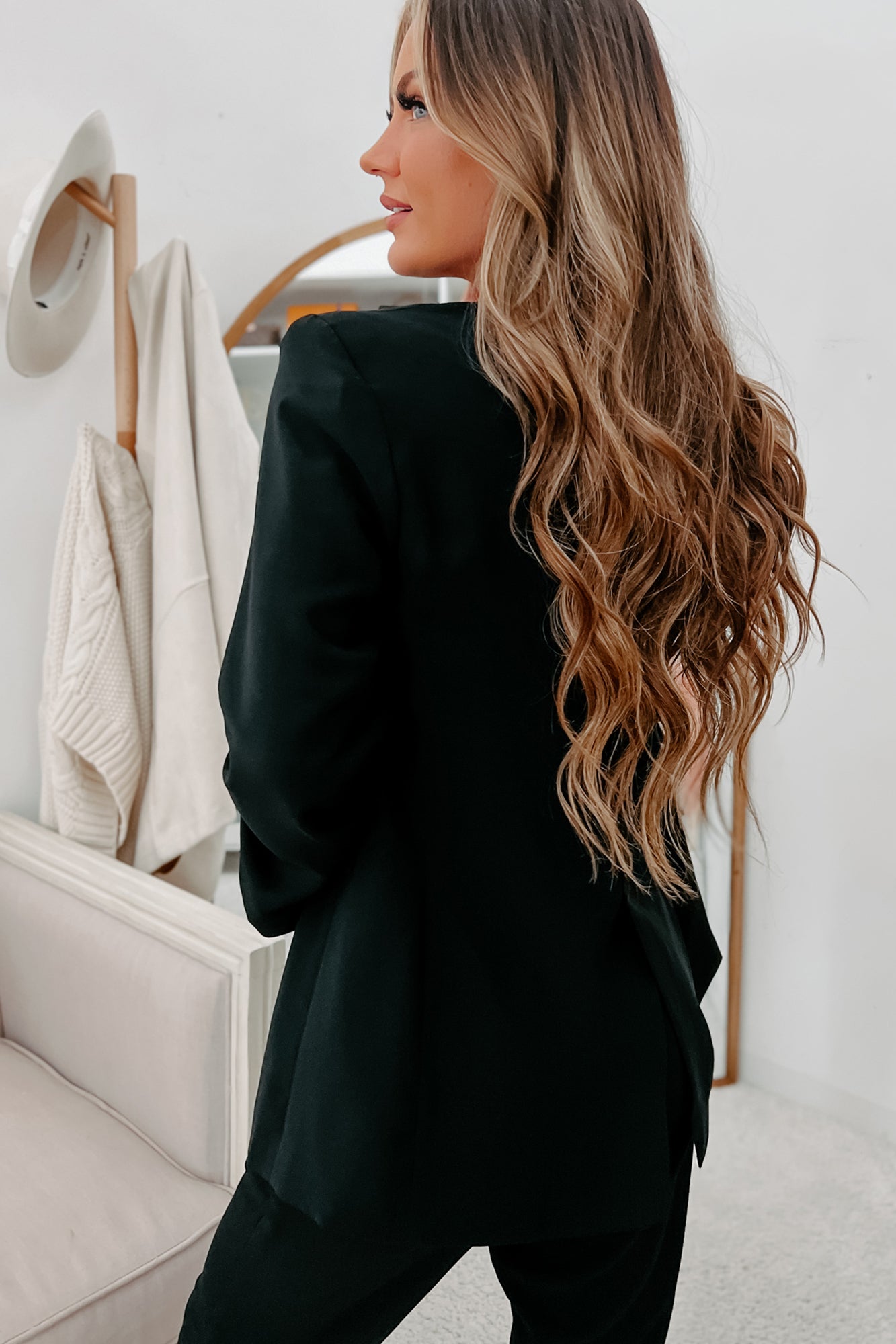 Feeling Bossy Three-Piece Blazer Set (Black)-The Formal Wear