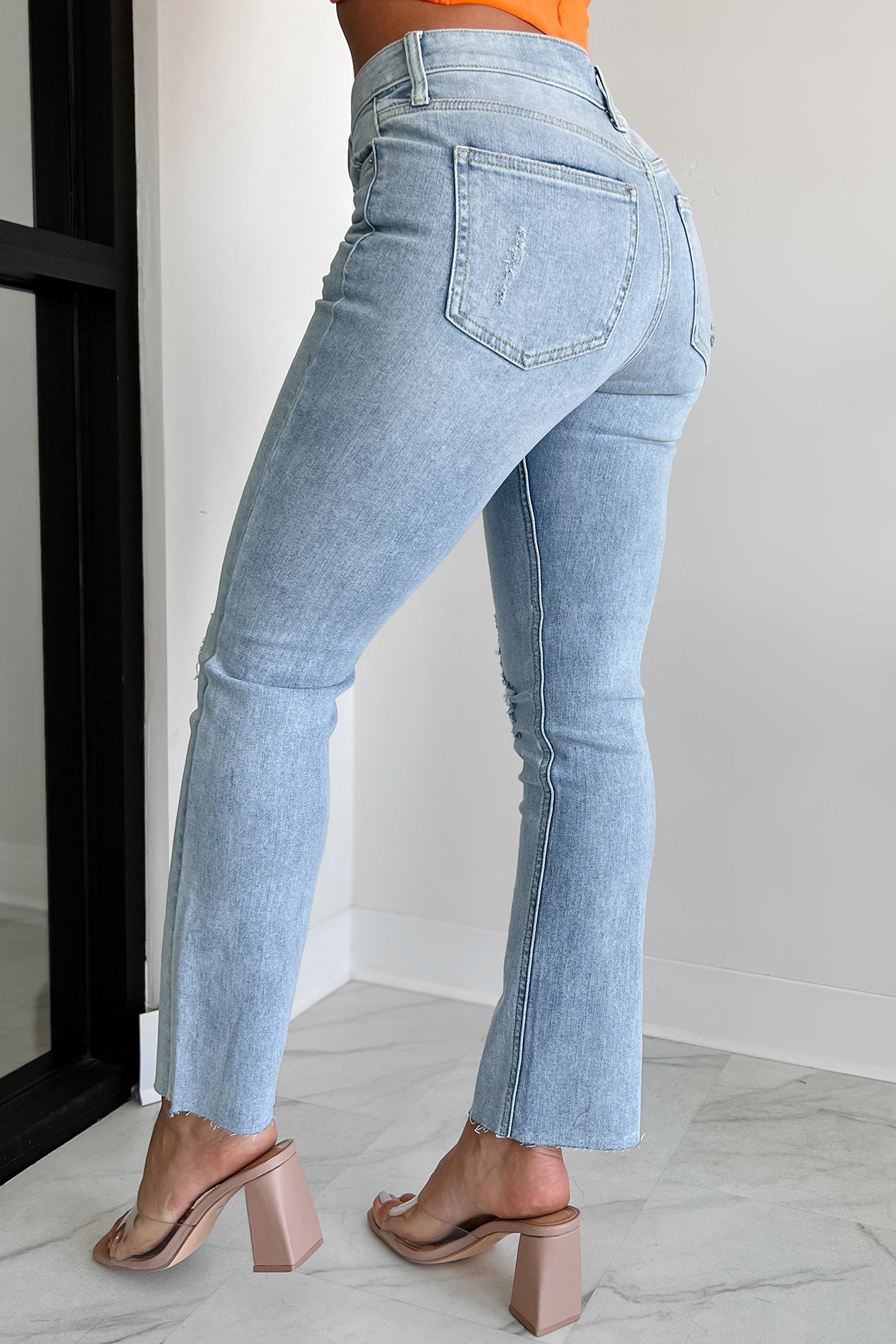 Azra High Rise Sneak Peek Slim Straight Jeans (Light Vintage)-The Formal Wear