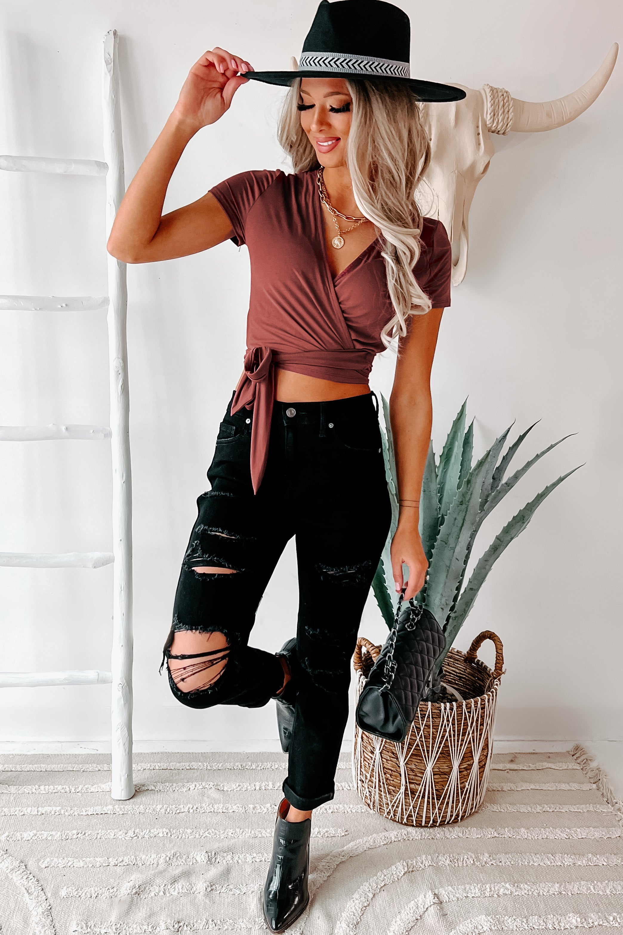 Expect The Best Cropped Wrap Top (Deep Berry)-The Formal Wear