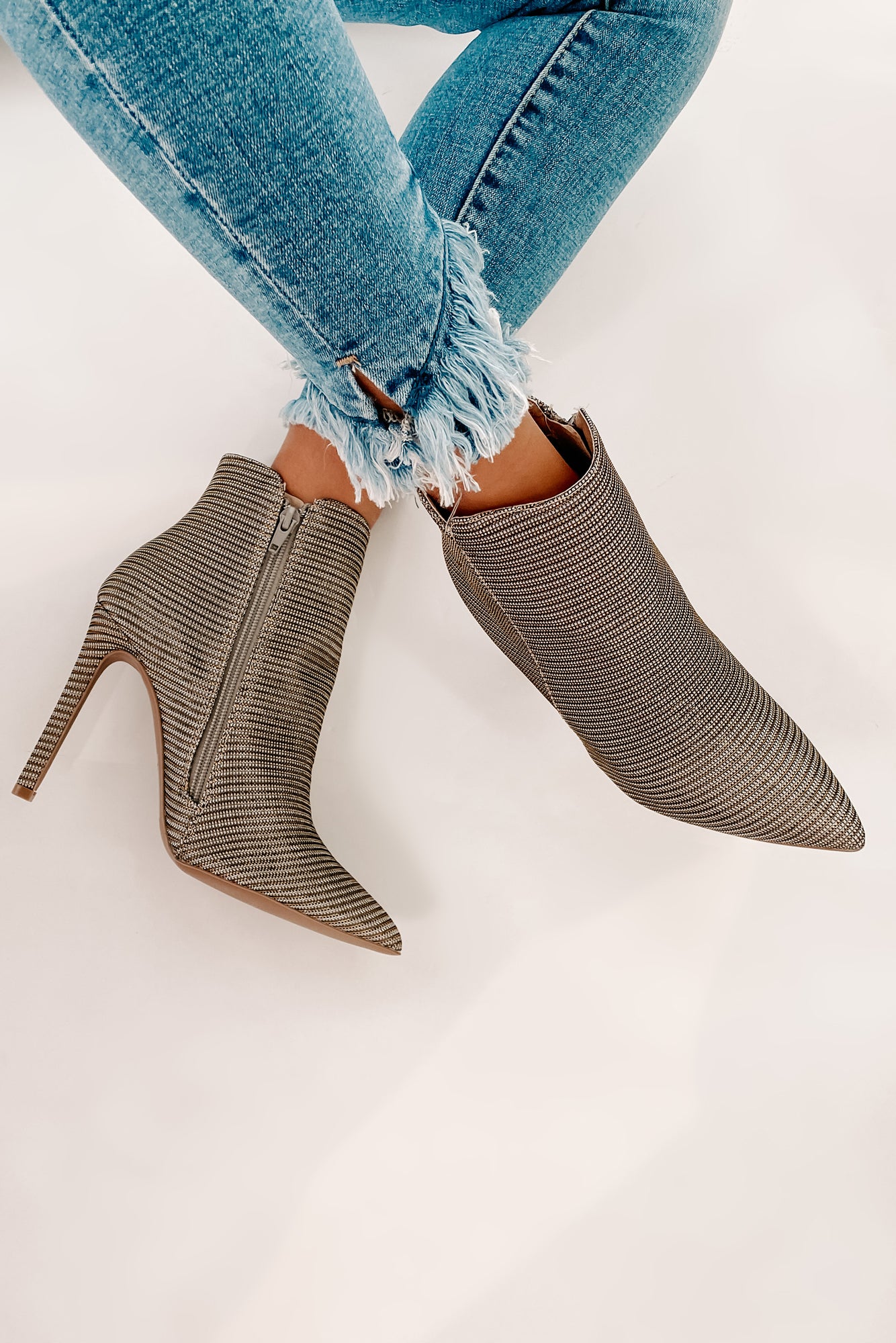 Champagne Toasts Glitter Heeled Booties (Silver/Champagne Glitter)-The Formal Wear