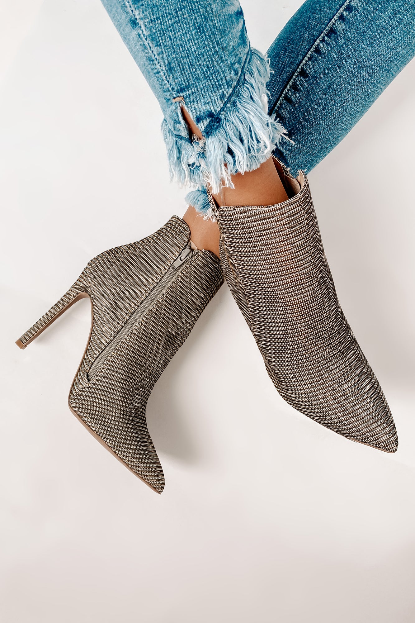 Champagne Toasts Glitter Heeled Booties (Silver/Champagne Glitter)-The Formal Wear