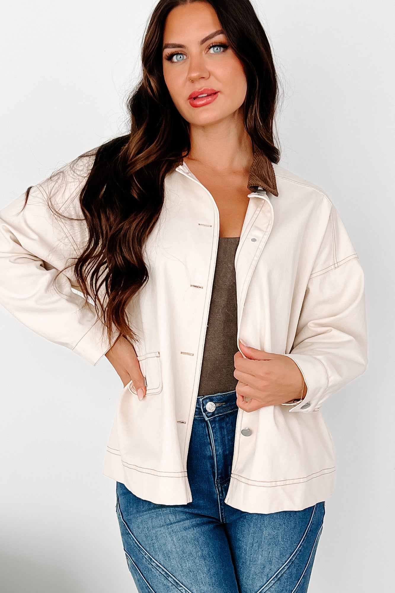 Randy Lightweight Contrast Collar Jacket (Beige/Brown)-The Formal Wear