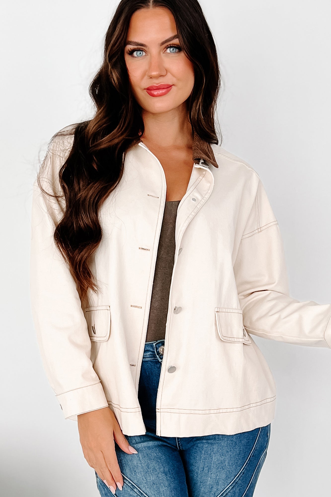 Randy Lightweight Contrast Collar Jacket (Beige/Brown)-The Formal Wear