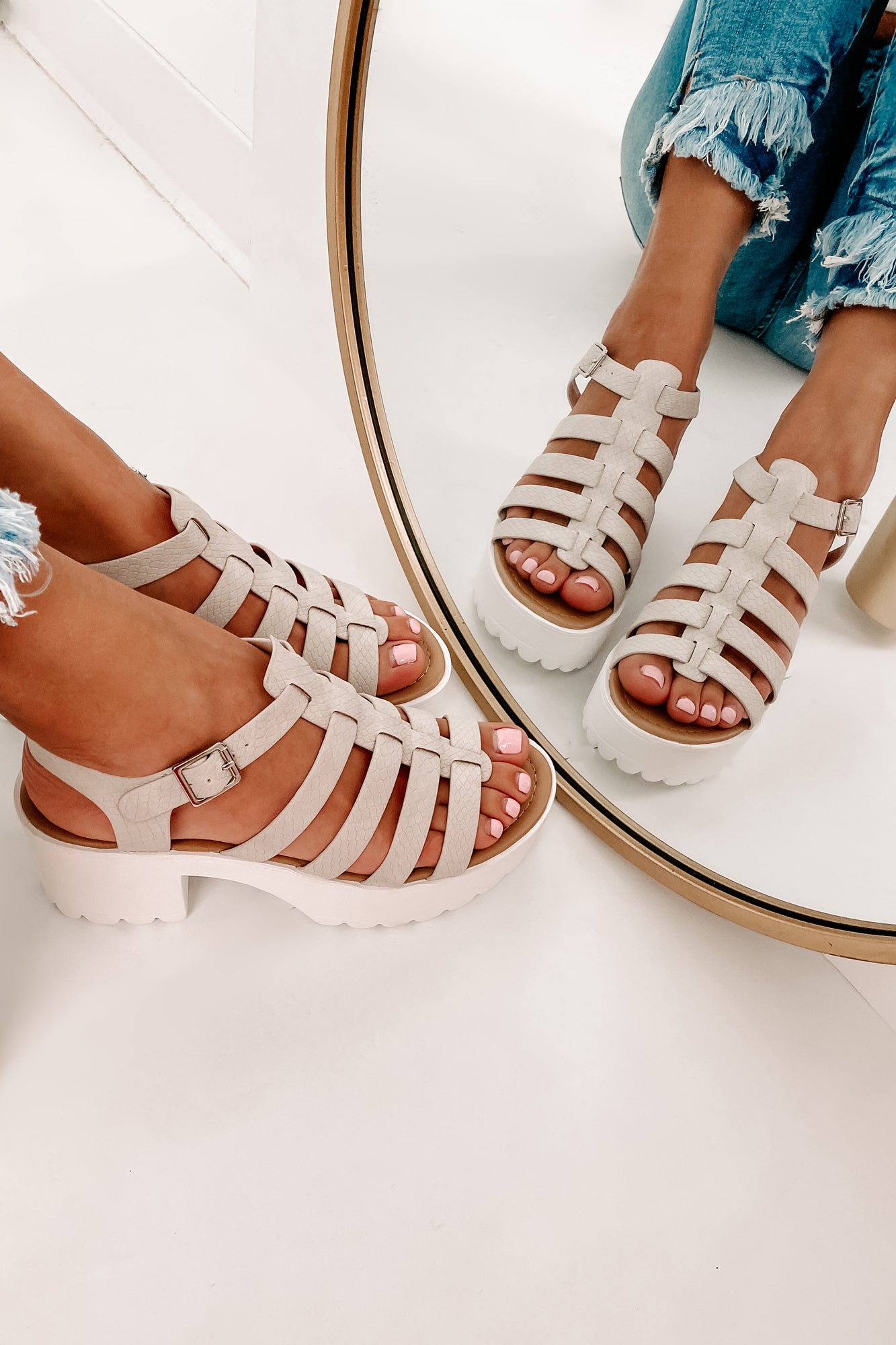 Enjoy It Now Snake Print Platform Sandals (Light Stone Cobra)-The Formal Wear