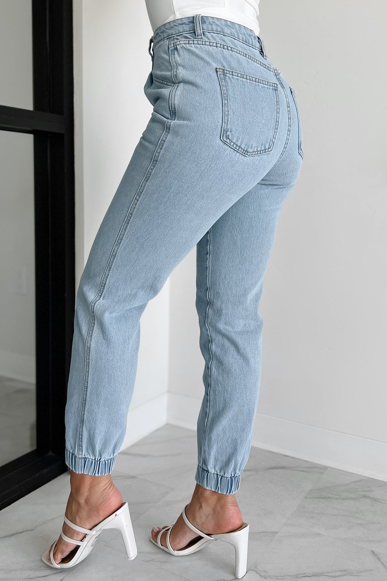 Edison Elastic Cuff Jogger Jeans (Light Denim)-The Formal Wear