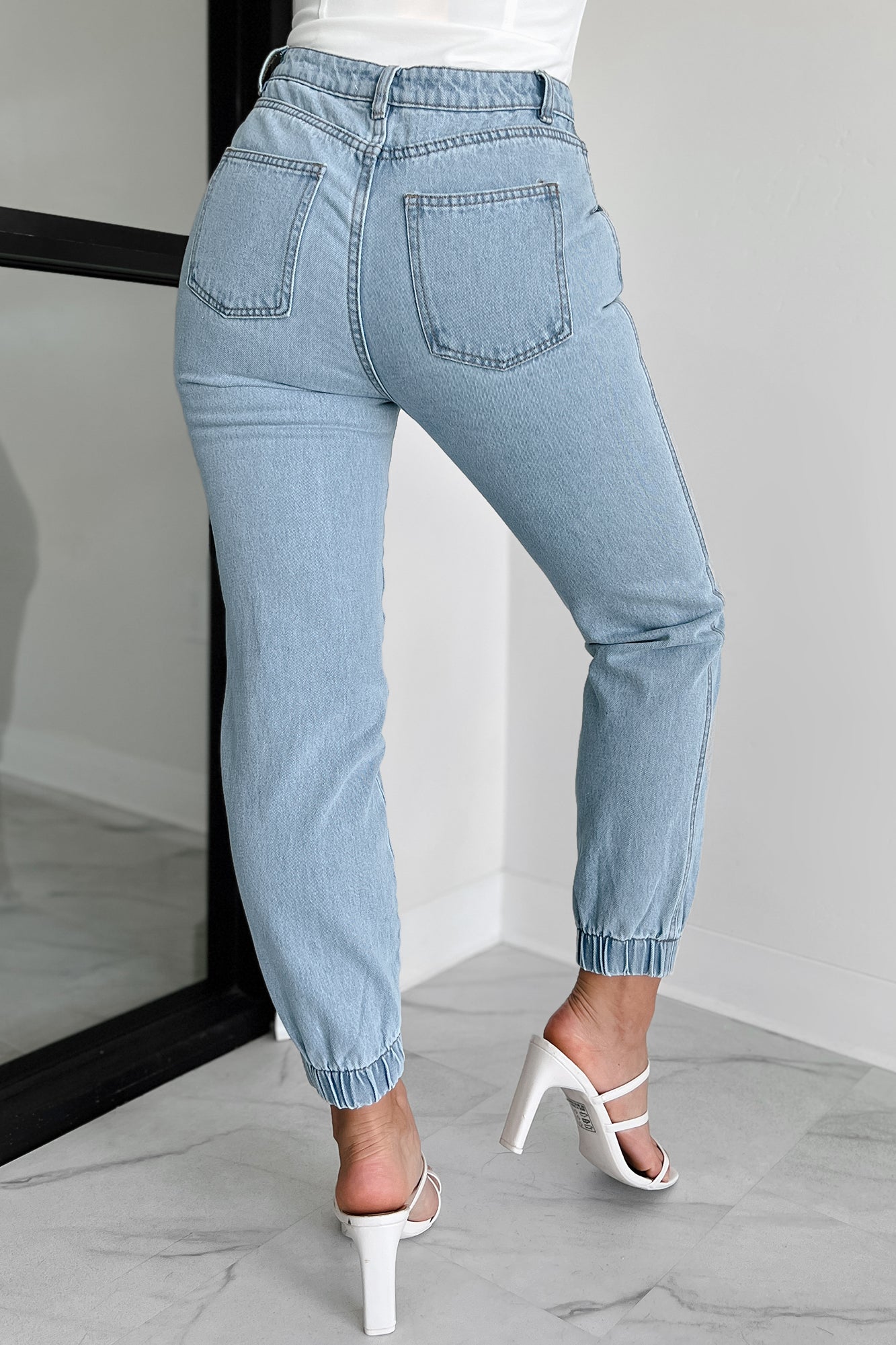 Edison Elastic Cuff Jogger Jeans (Light Denim)-The Formal Wear