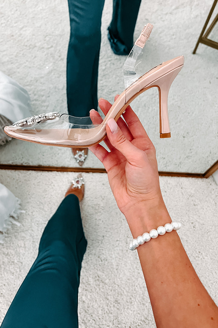 Night In The Hamptons Billini Bejeweled Slingback Heels (Nude)-The Formal Wear