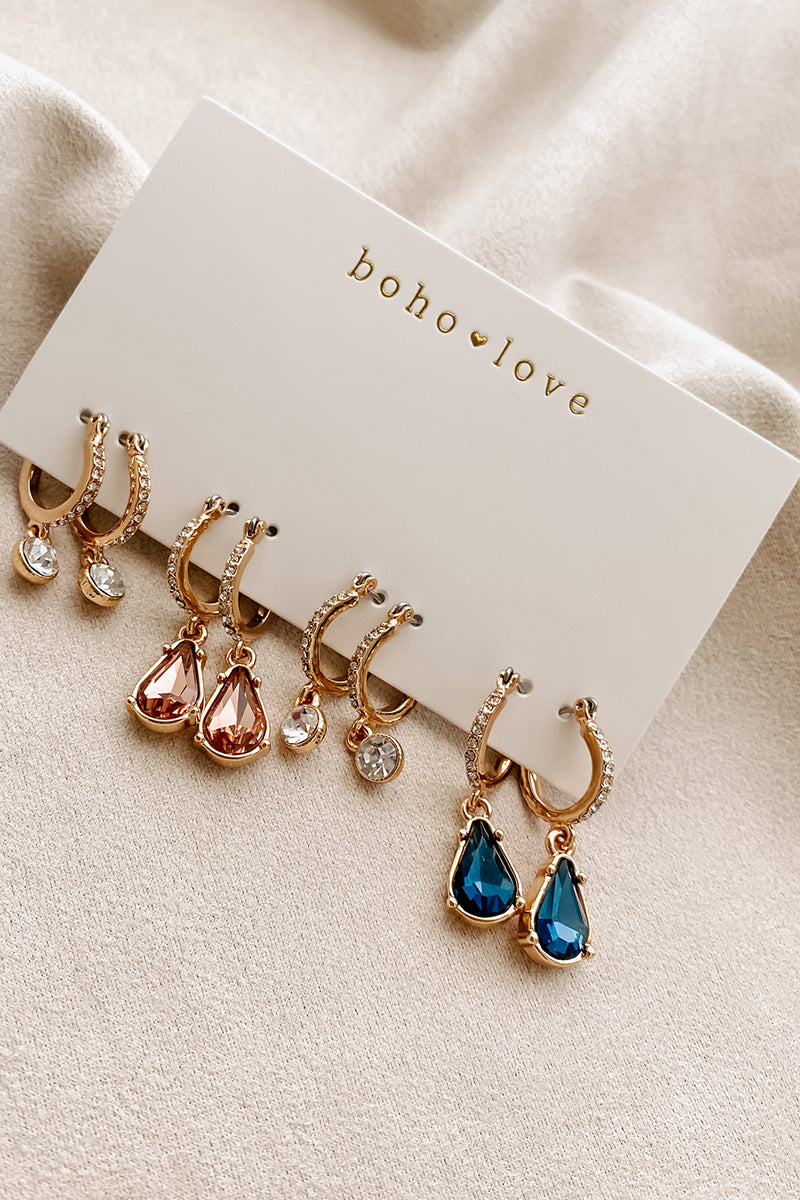 Anytime And Anywhere Dangle Hoop Earring Set (Gold)-The Formal Wear