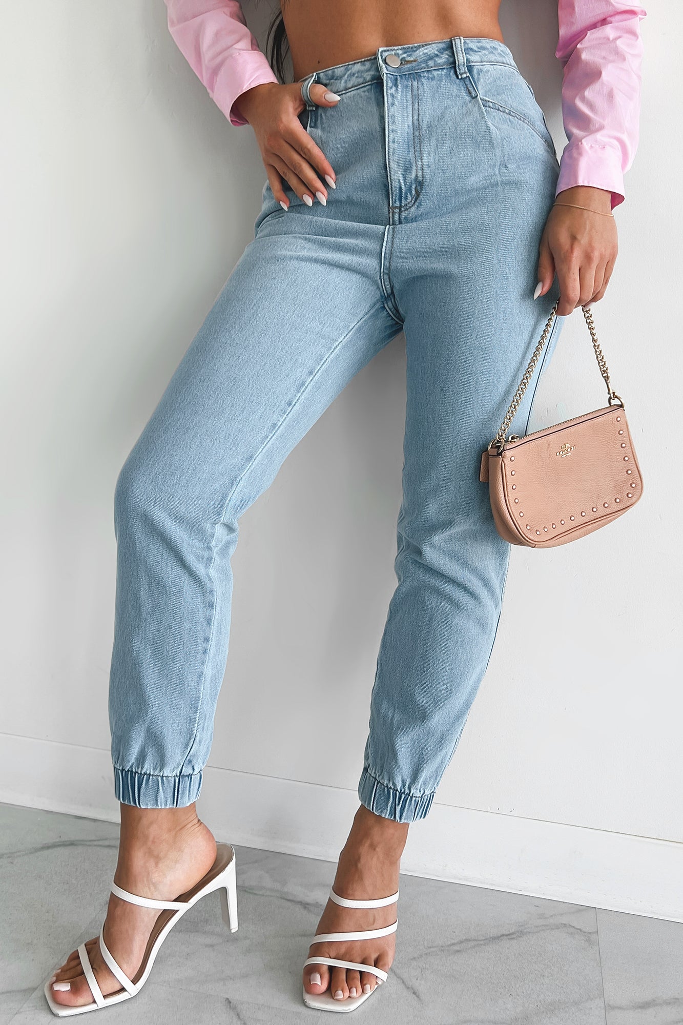 Edison Elastic Cuff Jogger Jeans (Light Denim)-The Formal Wear