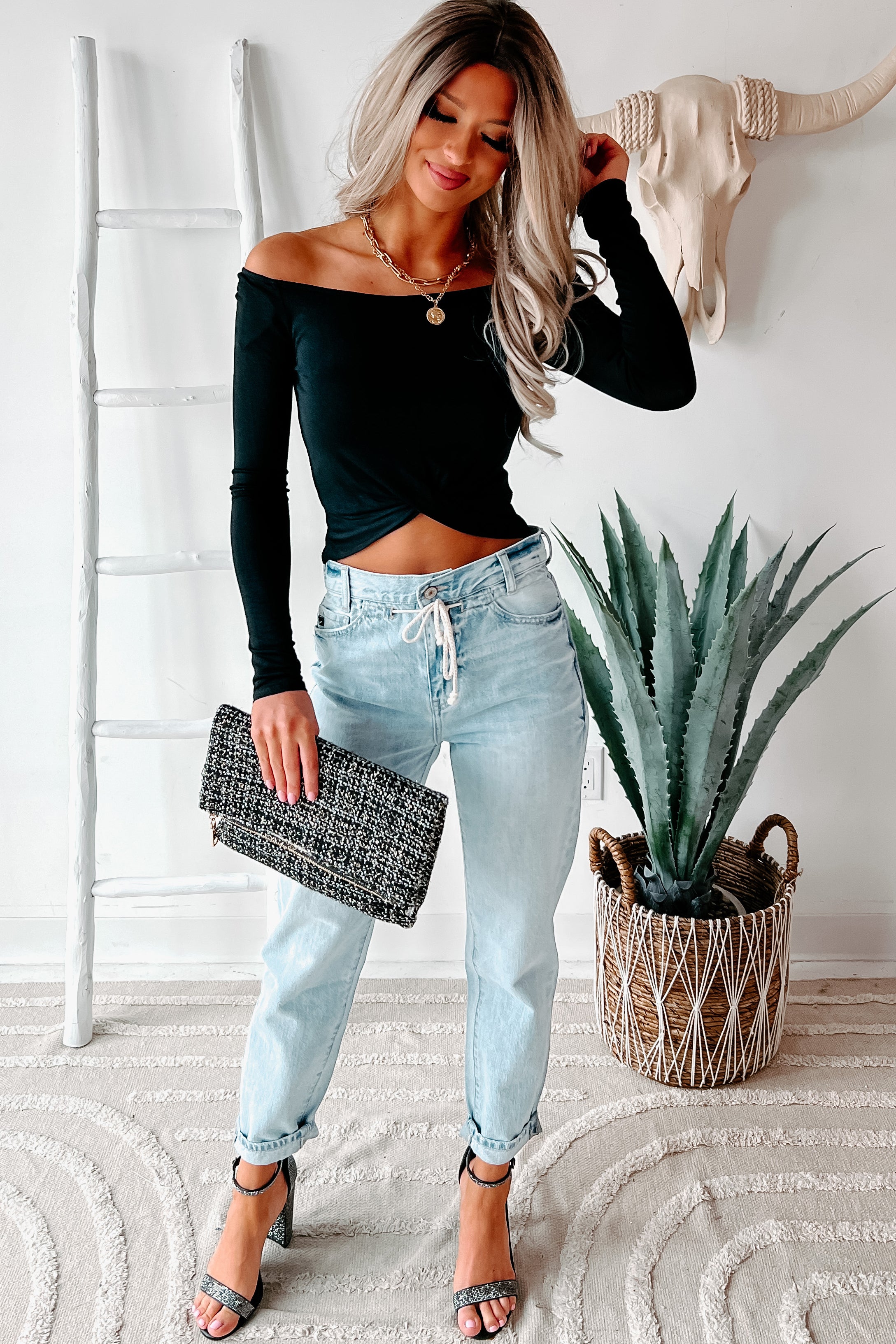 Drawing Conclusions High Rise Straight Leg Drawstring Waist Kancan Jeans (Light)-The Formal Wear