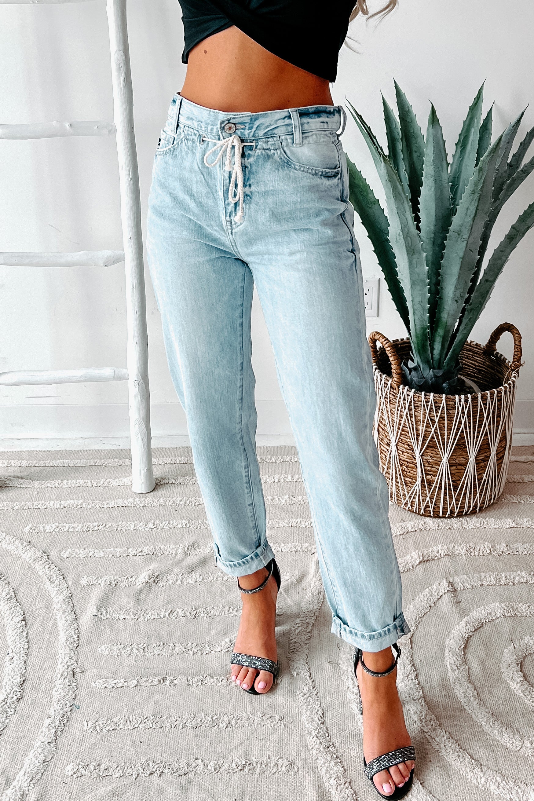 Drawing Conclusions High Rise Straight Leg Drawstring Waist Kancan Jeans (Light)-The Formal Wear