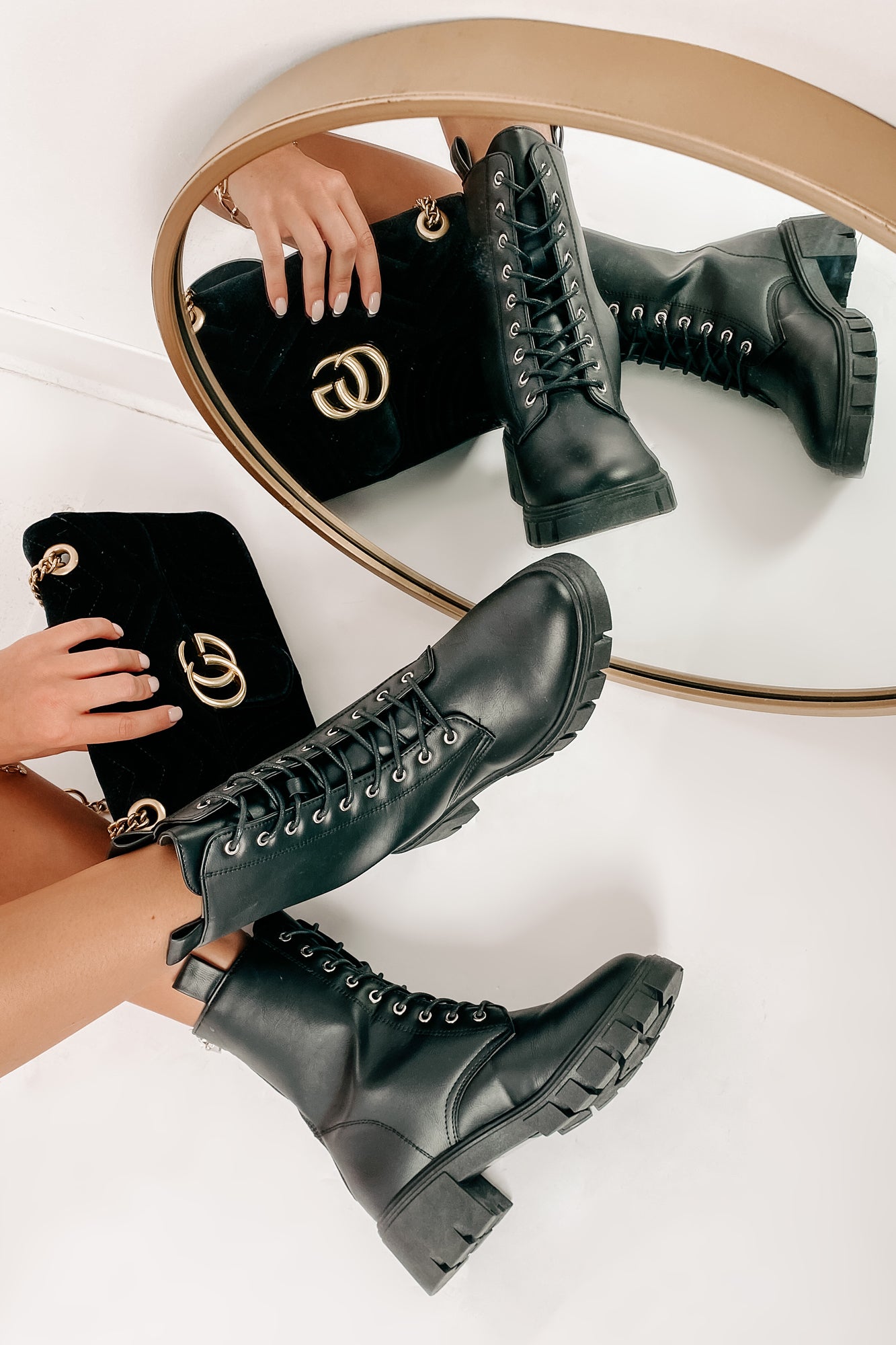 Adios Amigo Faux Leather Chunky Combat Boots (Black)-The Formal Wear