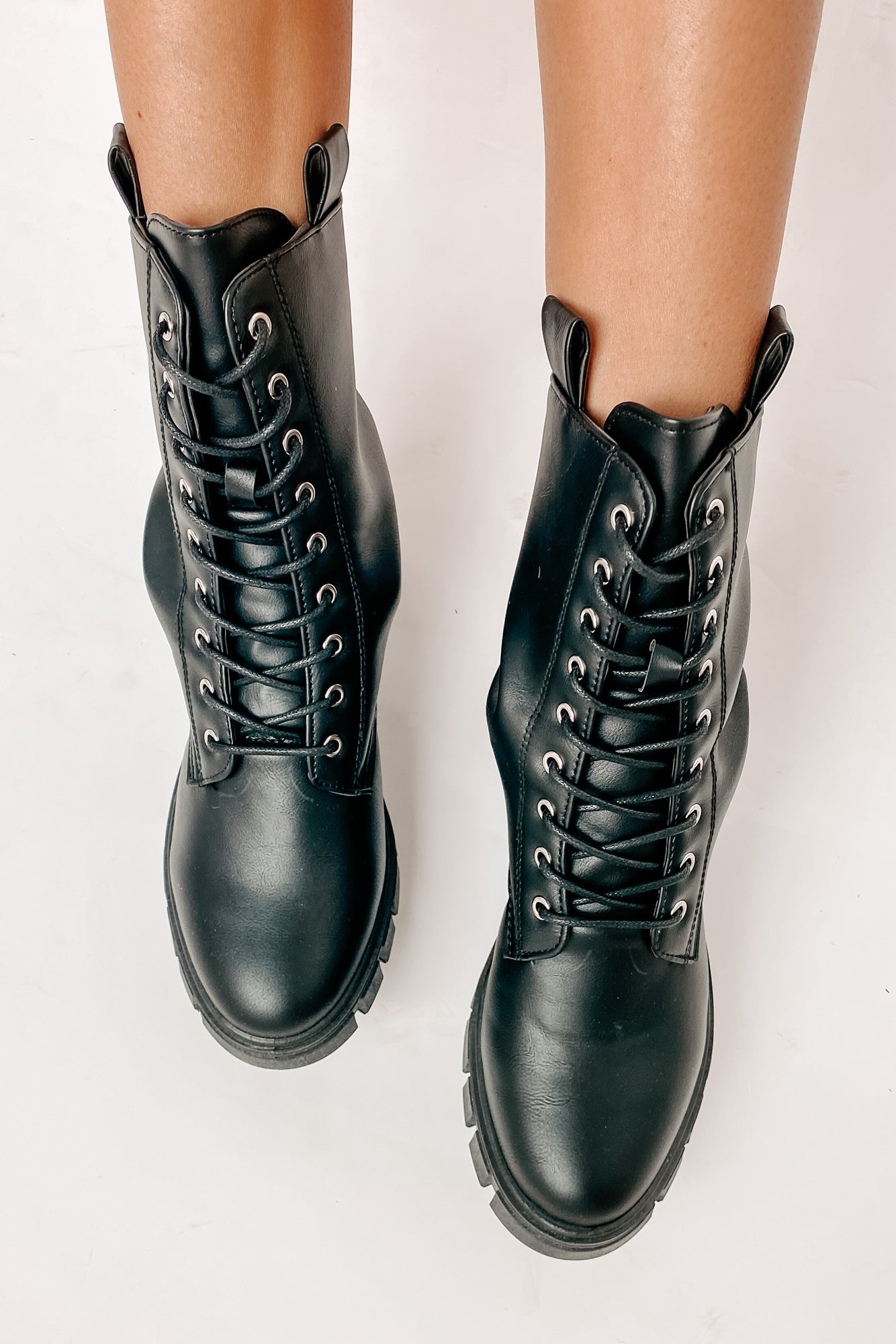 Adios Amigo Faux Leather Chunky Combat Boots (Black)-The Formal Wear