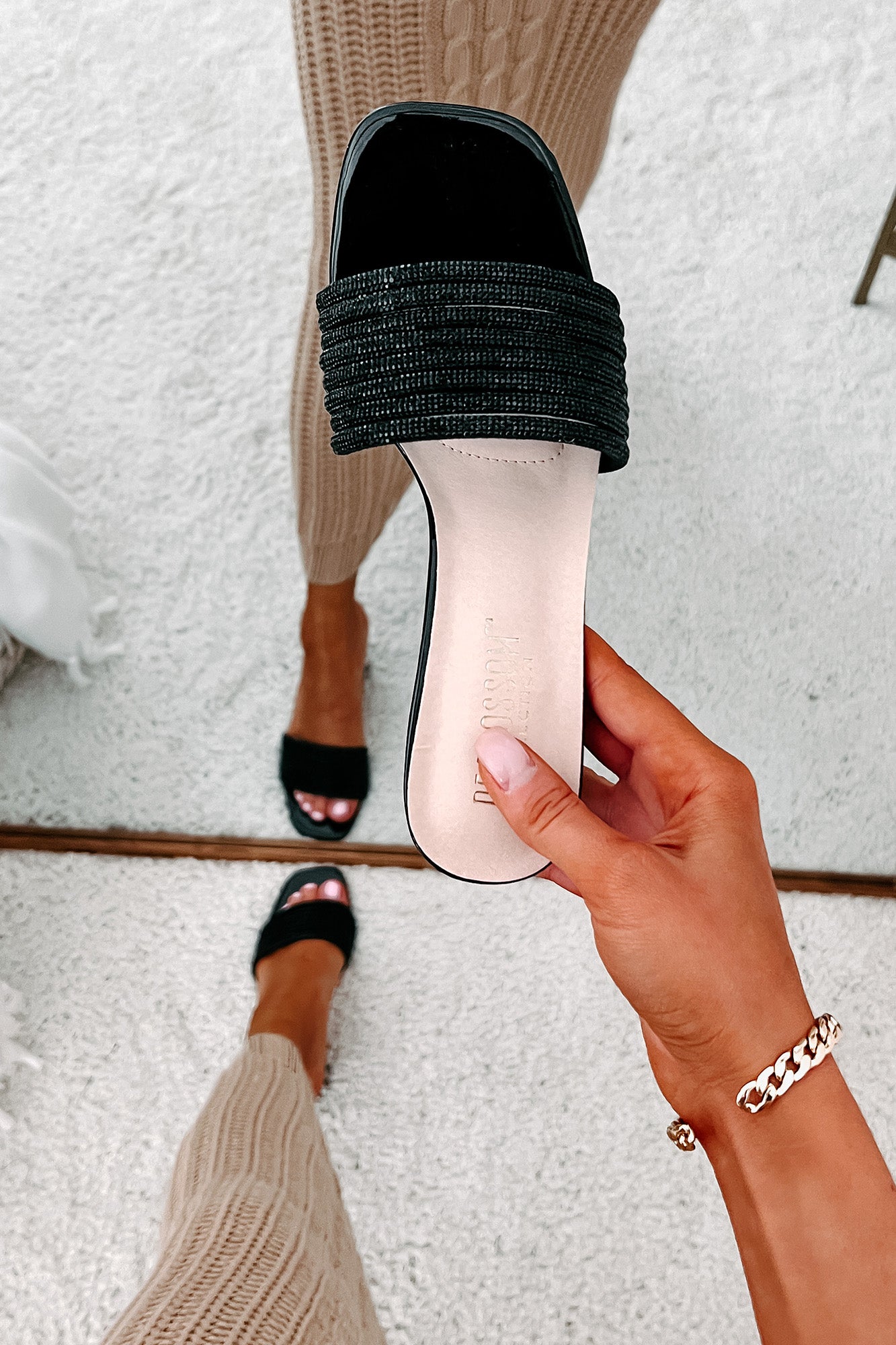 Flashy Feelings Mirrored Rhinestone Strap Heels (Black)-The Formal Wear