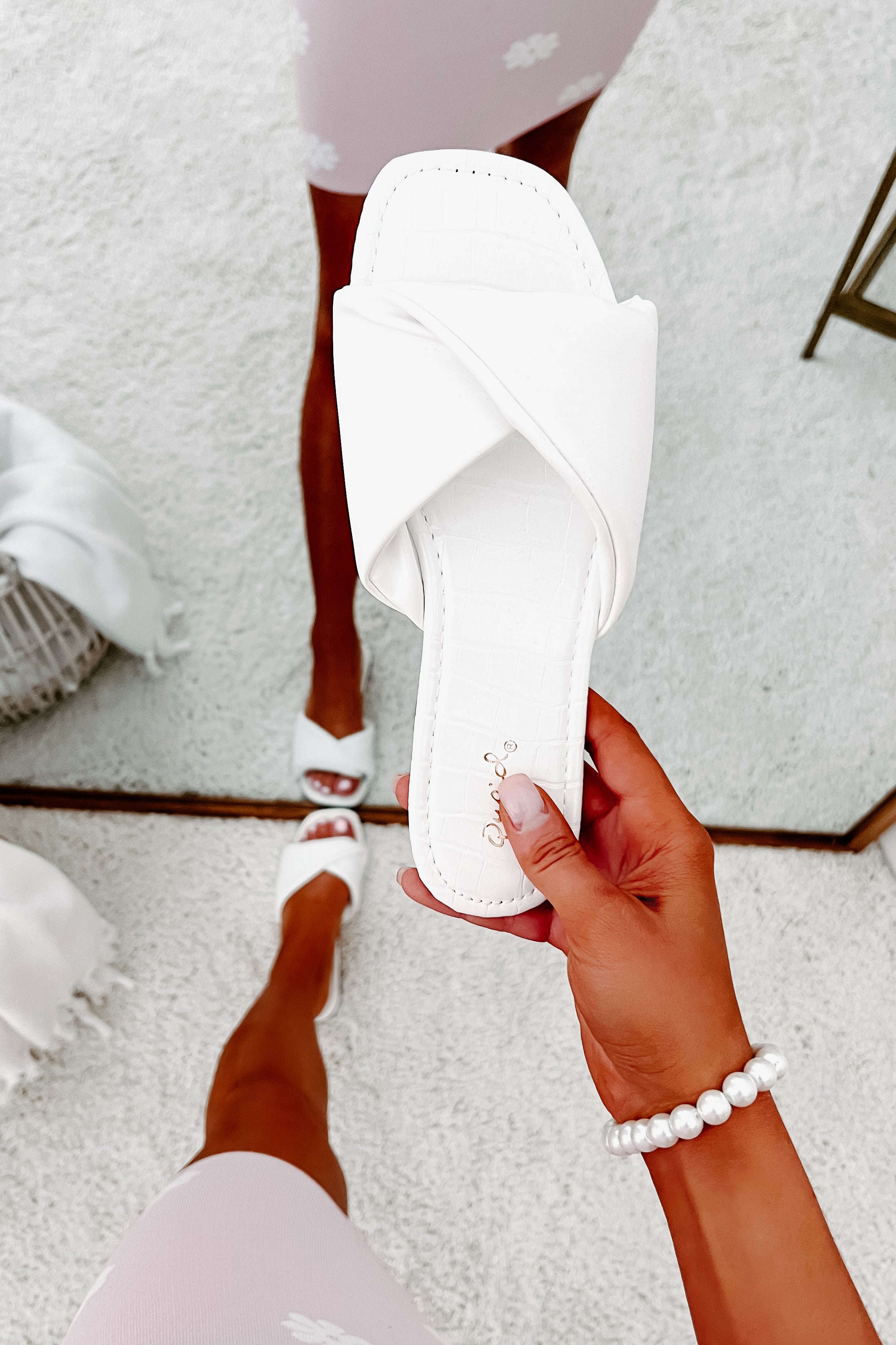 Never Overlooked Faux Croc Cushion Strap Sandals (White)-The Formal Wear