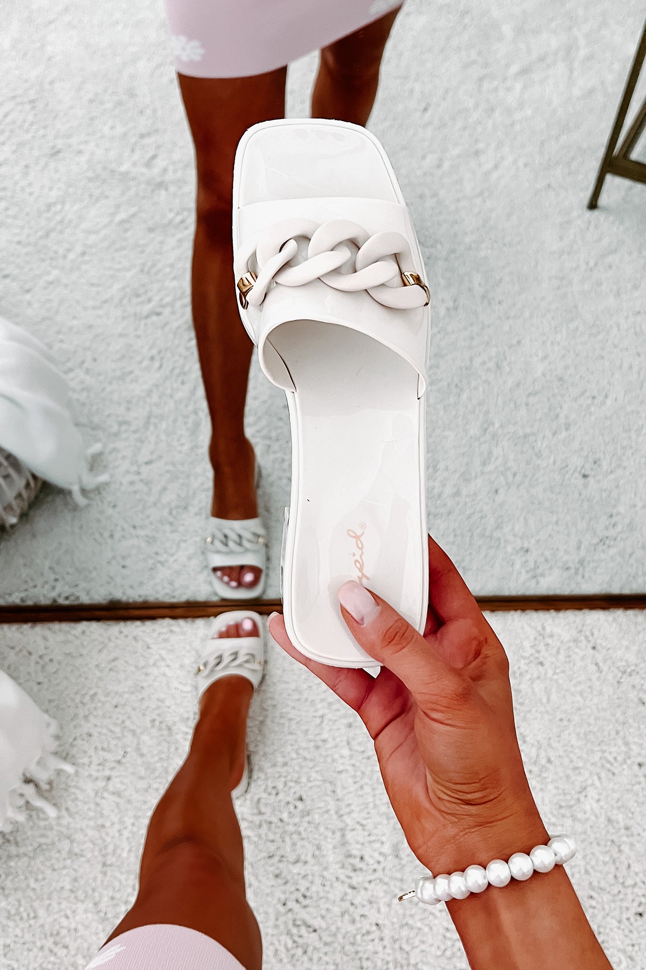 Can't Chain My Mind Chunky Heel Chain Sandals (Light Sand)-The Formal Wear