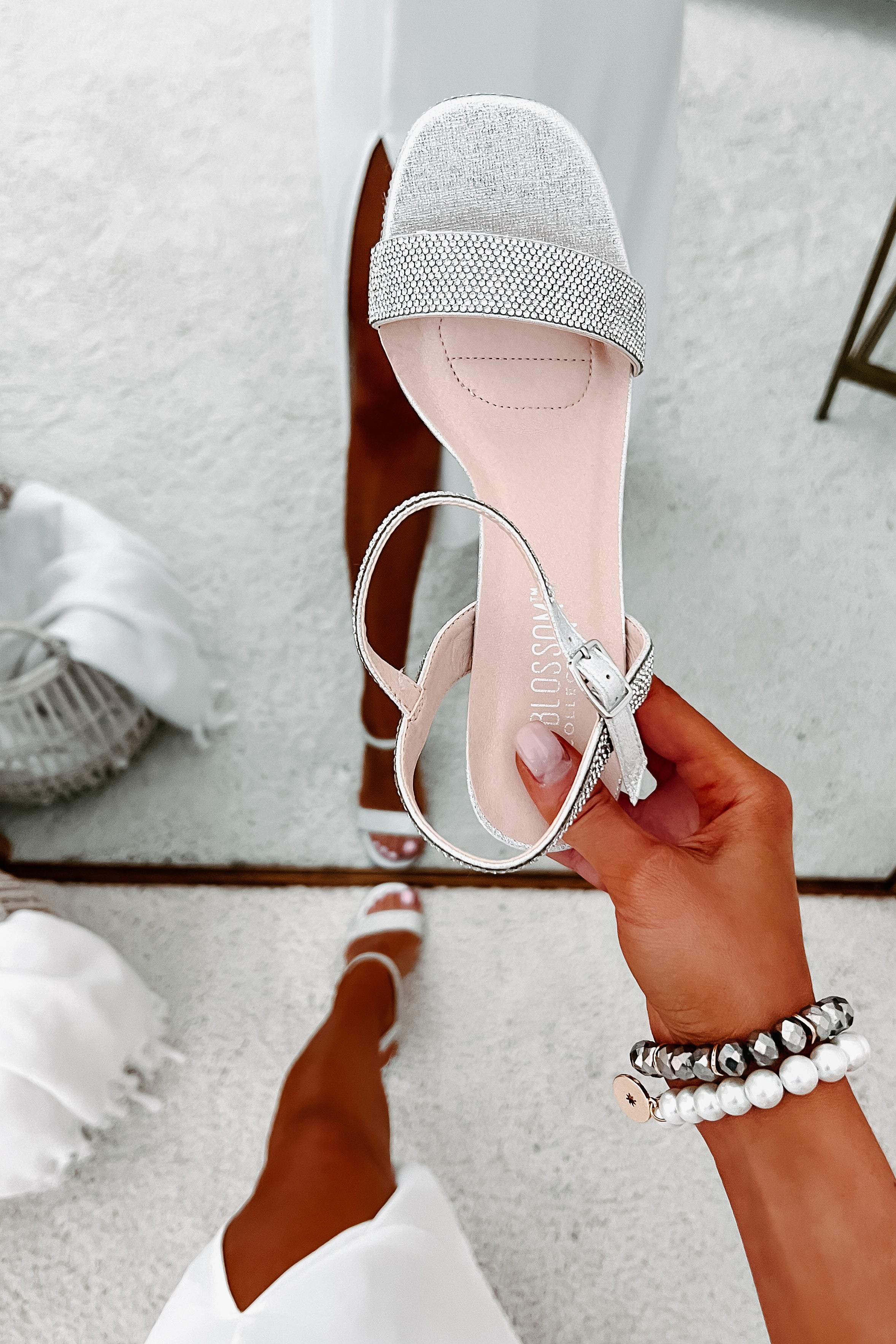 Miss Bling Rhinestone Block Heels (Silver)-The Formal Wear