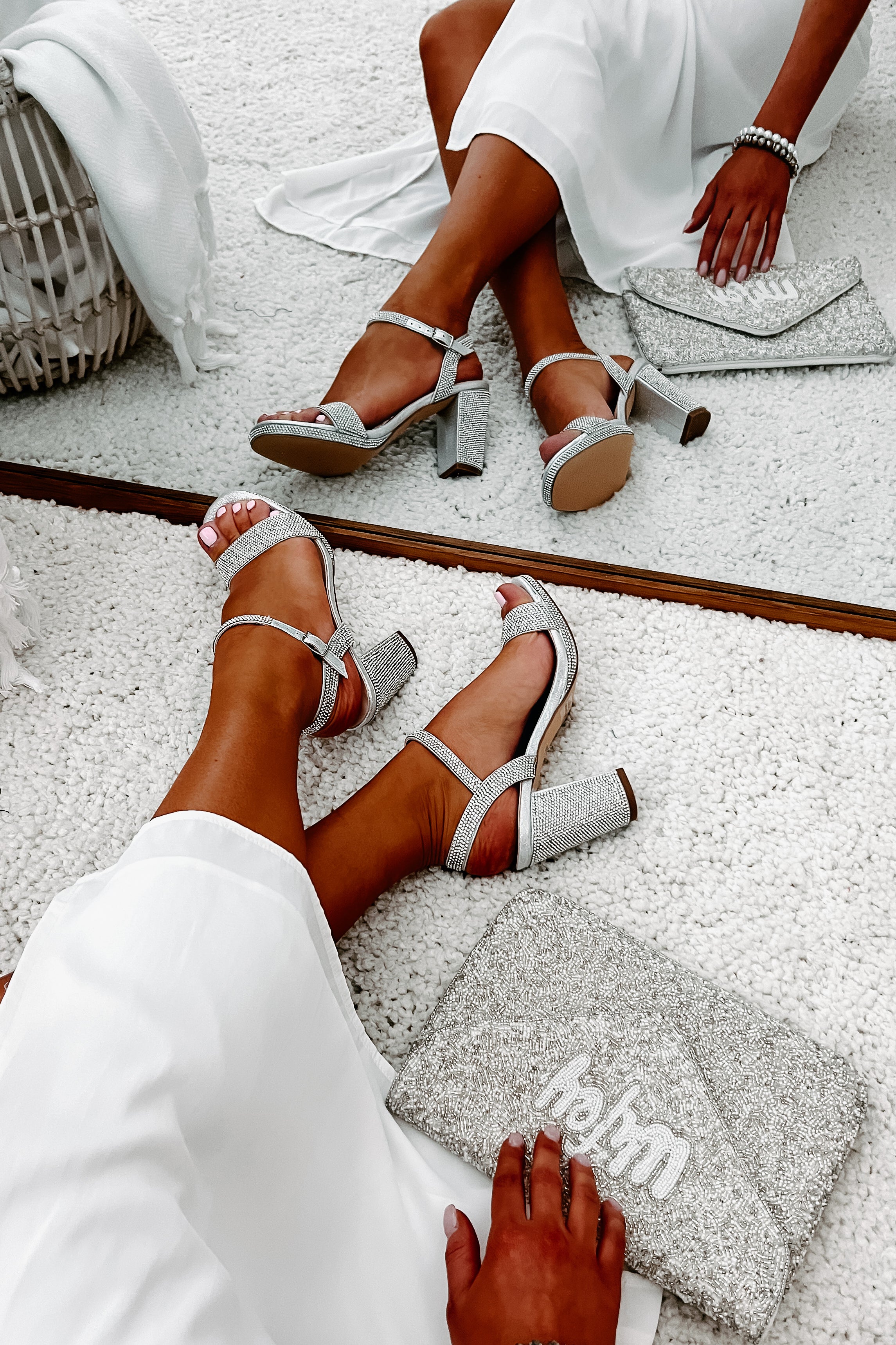 Miss Bling Rhinestone Block Heels (Silver)-The Formal Wear