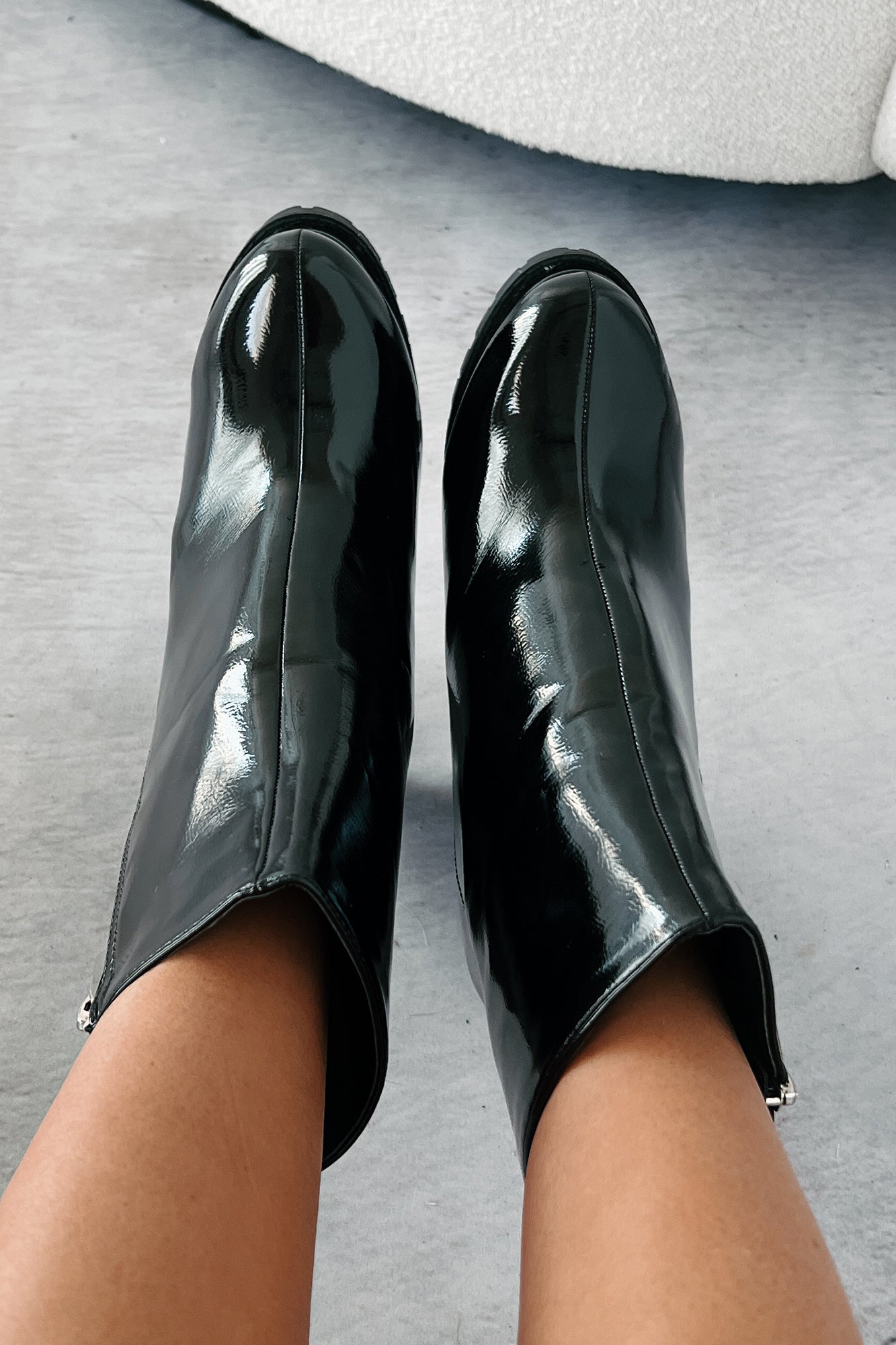 Tall Task Patent Leather Platform Booties (Black)-The Formal Wear