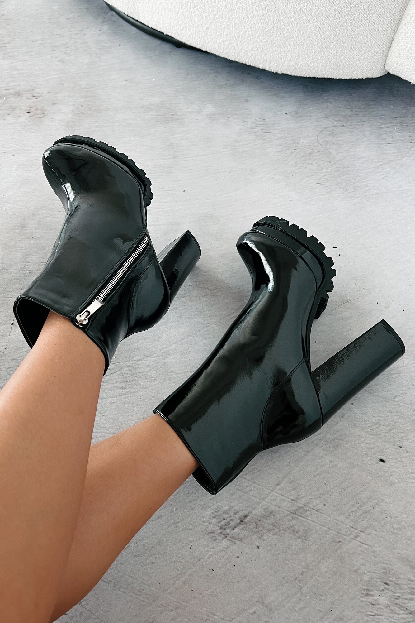 Tall Task Patent Leather Platform Booties (Black)-The Formal Wear
