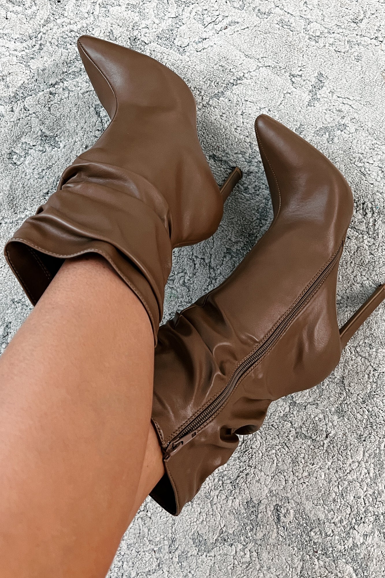 Sleek Steps Slouchy Heeled Ankle Booties (Taupe)-The Formal Wear