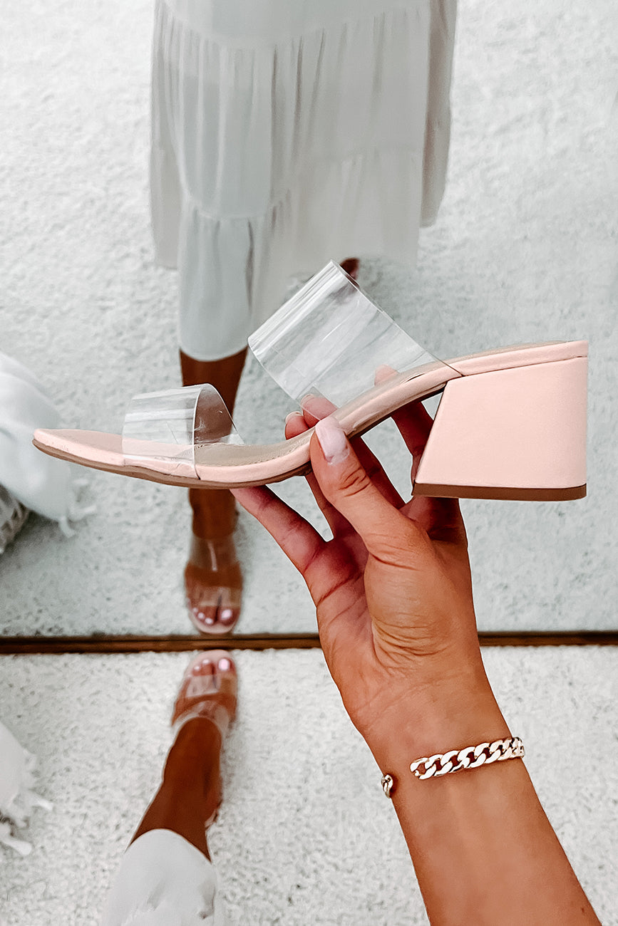 Forever Flirting Clear Strap Chunky Heeled Sandals (Clear/Taupe)-The Formal Wear